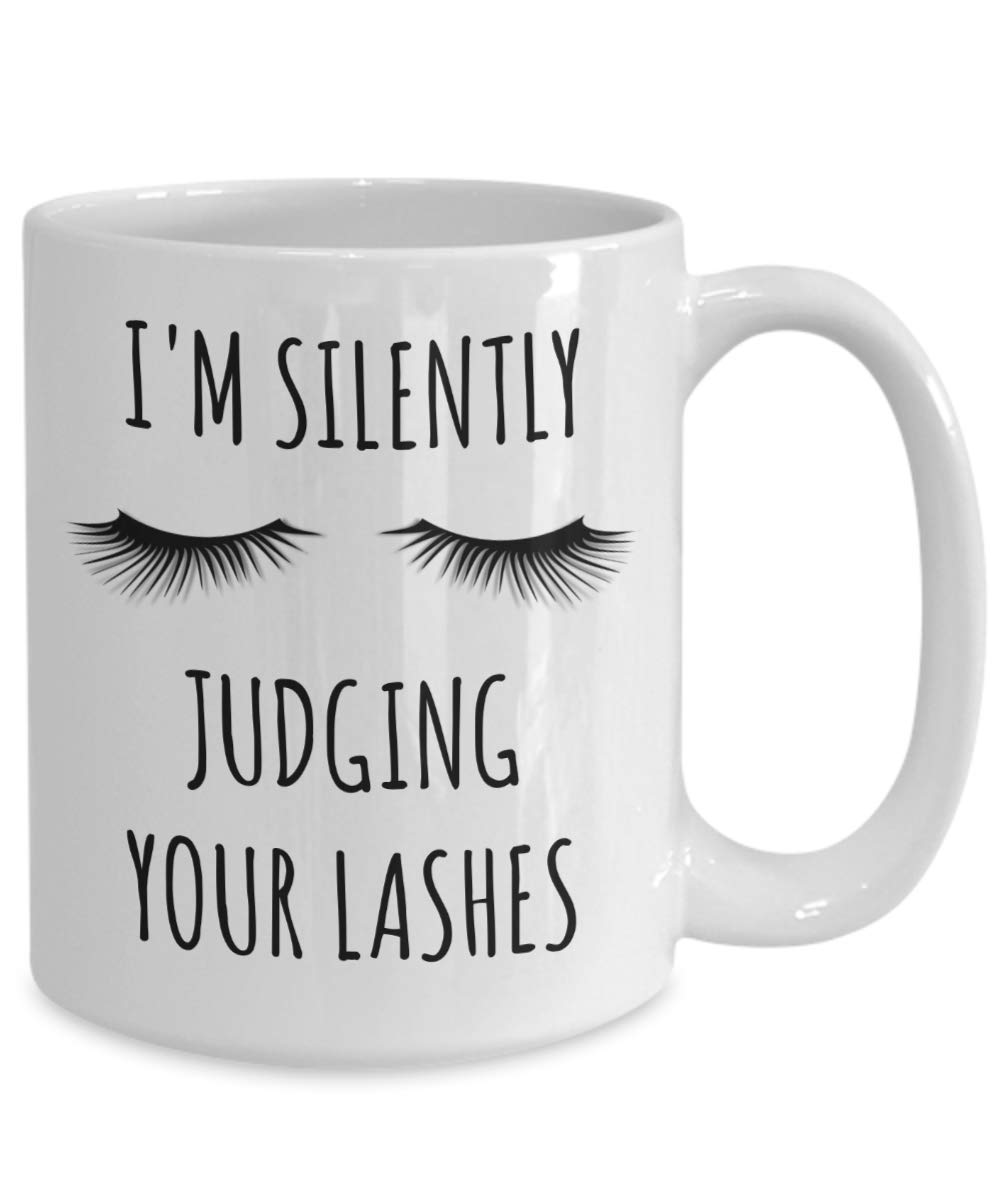 Professional Eyelash Technician Coffee Mug - Hollywood & Twine Lash Artist Gift - 'I'm Silently Judging Your Lashes' Funny Lash Tech Present - Perfect for Coffee Breaks & Salon Appreciation Gifts