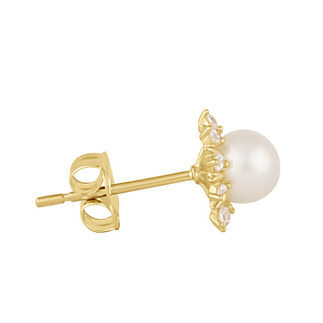 14K Gold Sunflower Pearl and Cubic Zirconia Earrings - Elegant Dangle Earrings for Women, Perfect for Weddings, Parties, and Everyday Wear