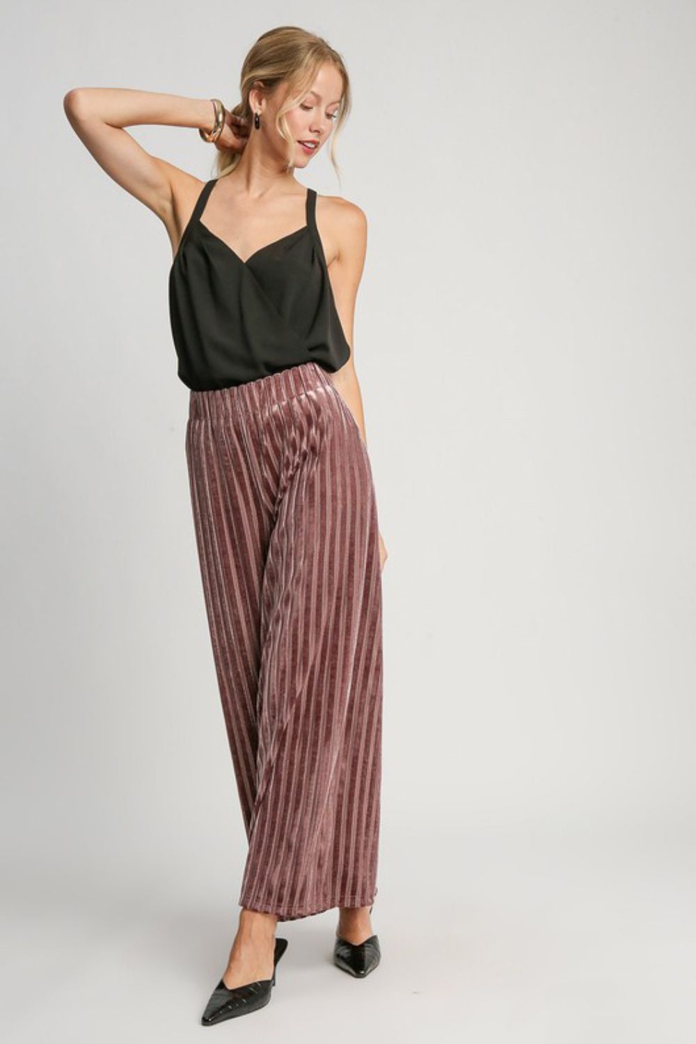 Women's Full Size Elastic Waist Wide Leg Velvet Lounge Pants - Soft Stretchy Comfort for Resort Wear, Travel & Home Relaxation