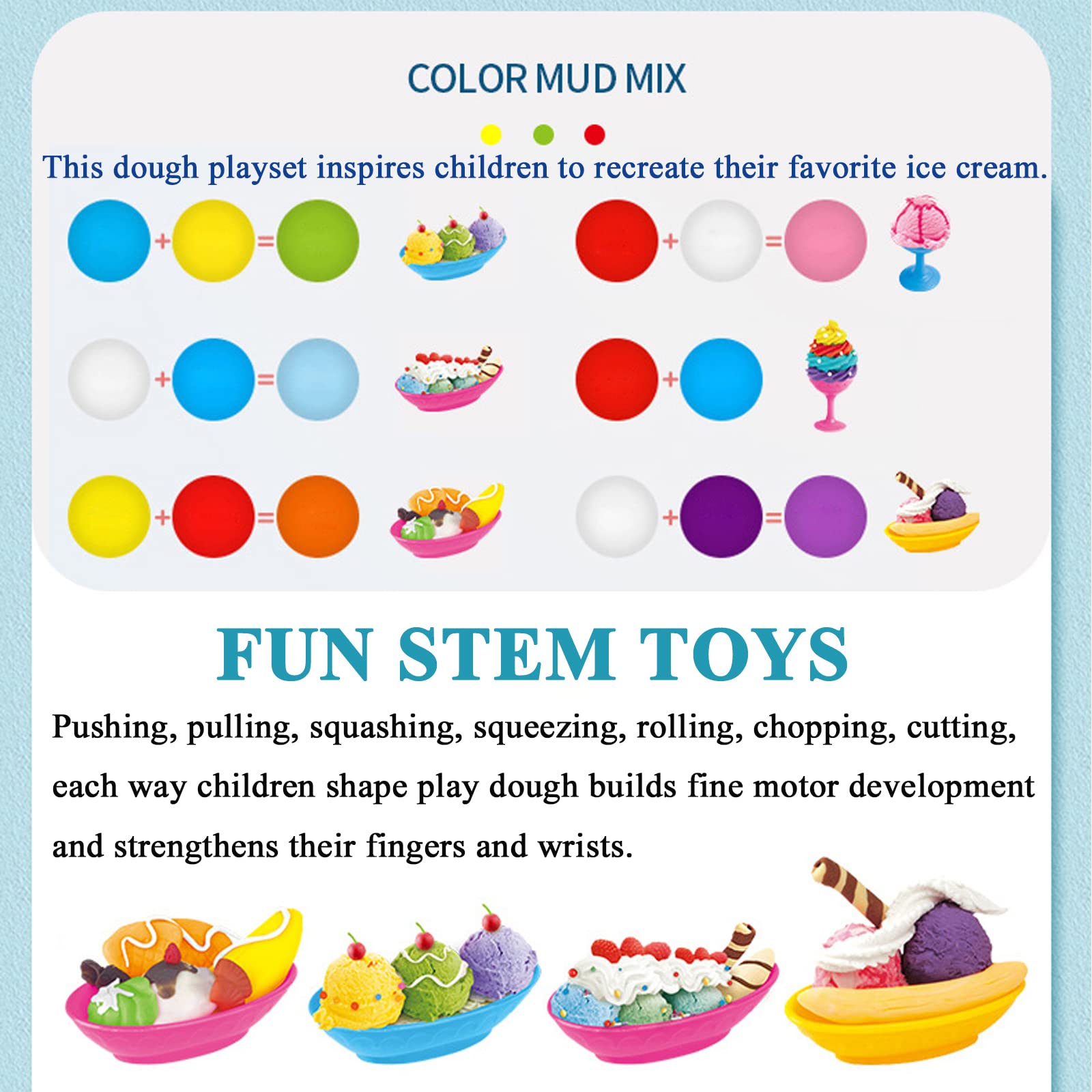 Colorful Ice Cream Play Dough Set - 21Pcs Kitchen Creations & Ice Cream Truck Maker with Clay Dough Tools - Creative Pretend Play Toy for Kids, Girls & Boys - Perfect for Birthday Gifts & Preschool Learning Activities