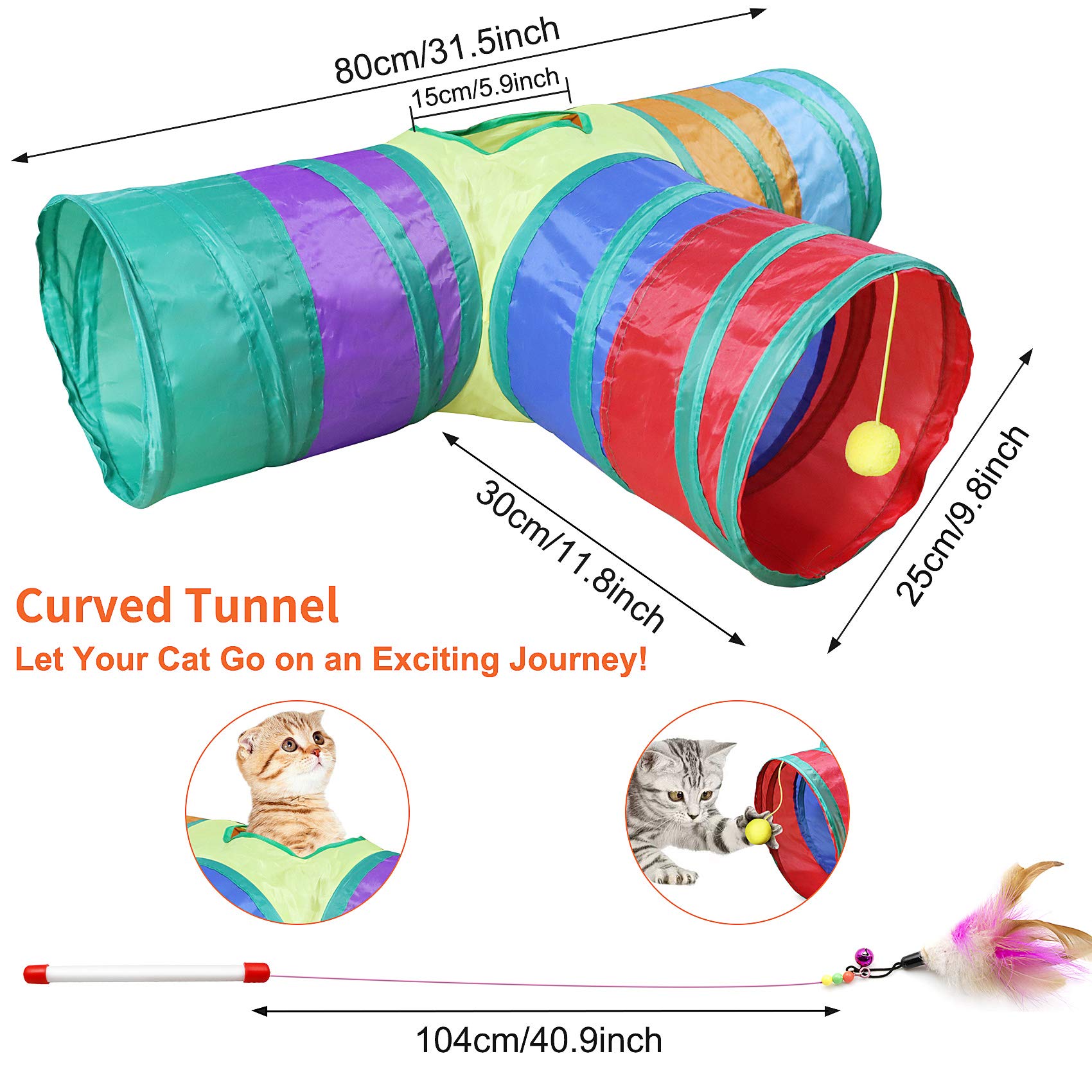 21-Piece Interactive Cat Toys Set for Indoor Kittens - Includes 3-Hole Tunnel, Teaser Wand, Feather Balls & Mice - Perfect for Playtime, Exercise & Bonding with Your Feline Friend