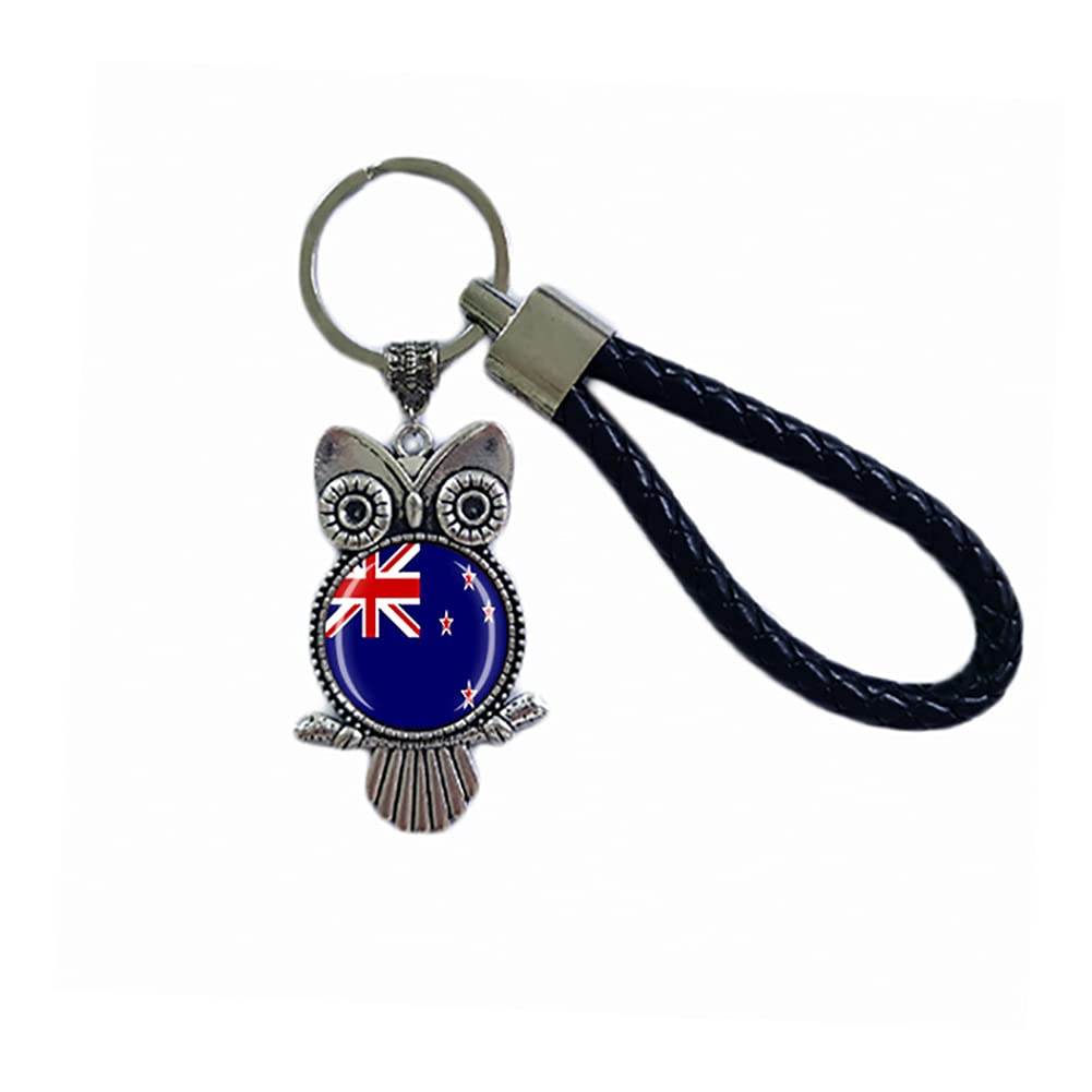 New Zealand Flag Keychain - Owl Pendant Key Ring Souvenir Gift for Men & Women - Perfect for Travelers, Backpacks, and Key Organization