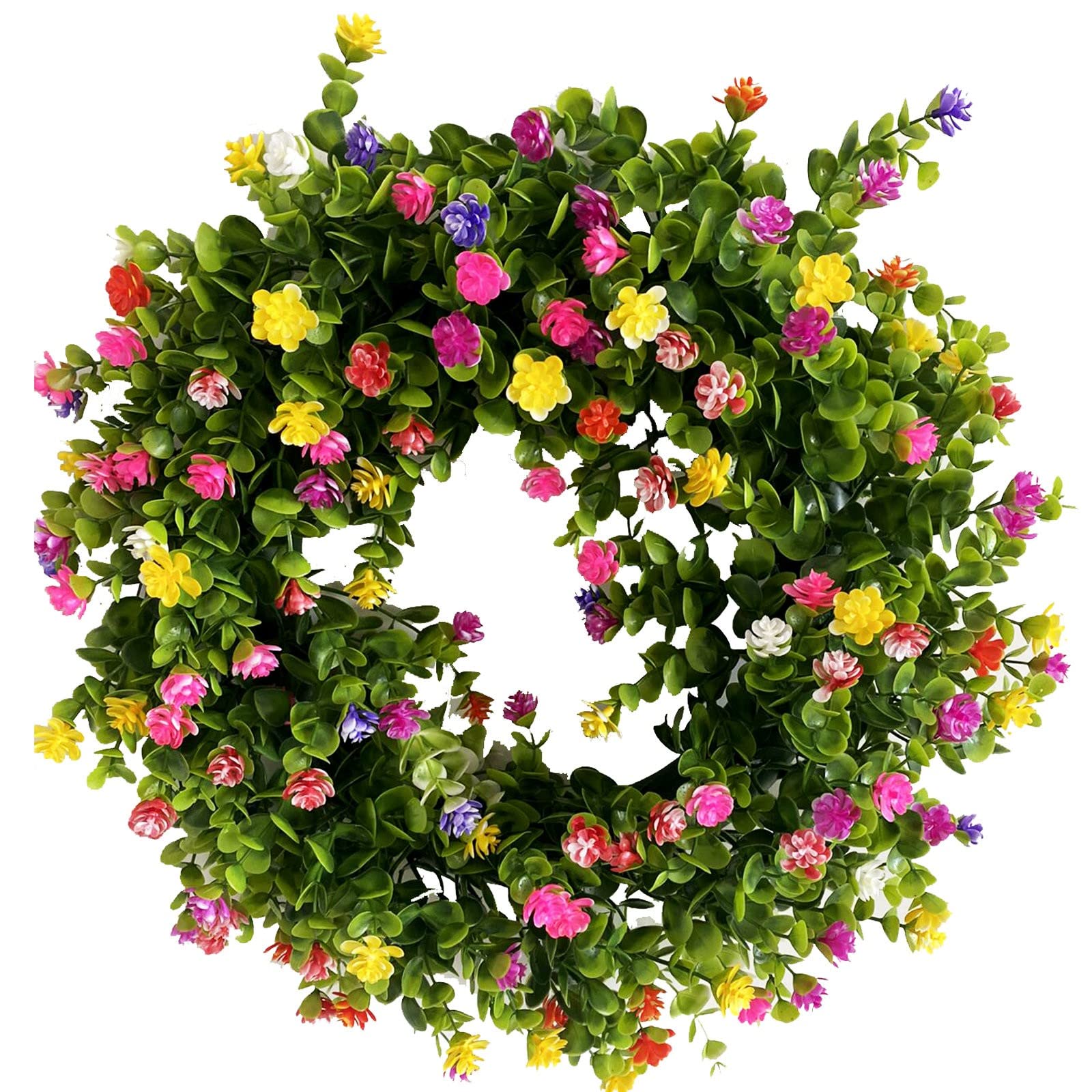 2022 New Artificial Spring Wreath - Exquisite Handcrafted Floral Door Wreath with Vibrant Colors, Durable UV-Resistant Materials for Year-Round Front Door Decor, Porch, Wall & Window Decoration (Multicolored)
