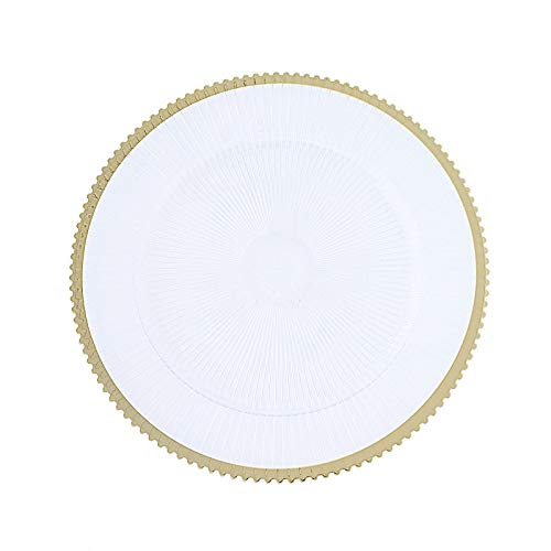 24-Pack 13-Inch Gold Plastic Charger Plates with Starburst Trim - Elegant Wedding, Party & Event Table Decor for Receptions, Banquets & Special Occasions