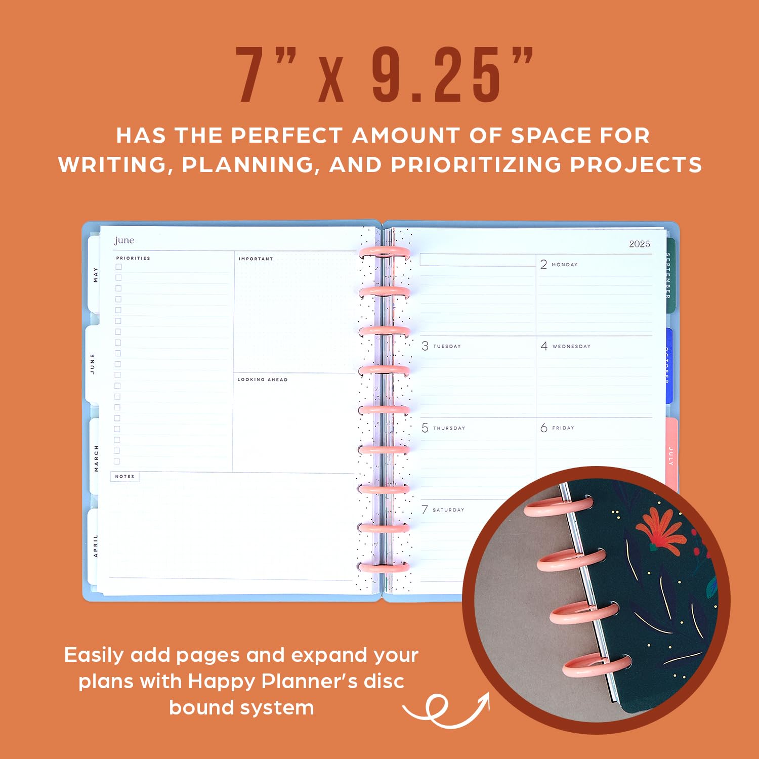 Happy Planner Disc-Bound 12-Month Planner 2025 - Daily Weekly Monthly Organizer, Classic Size (7