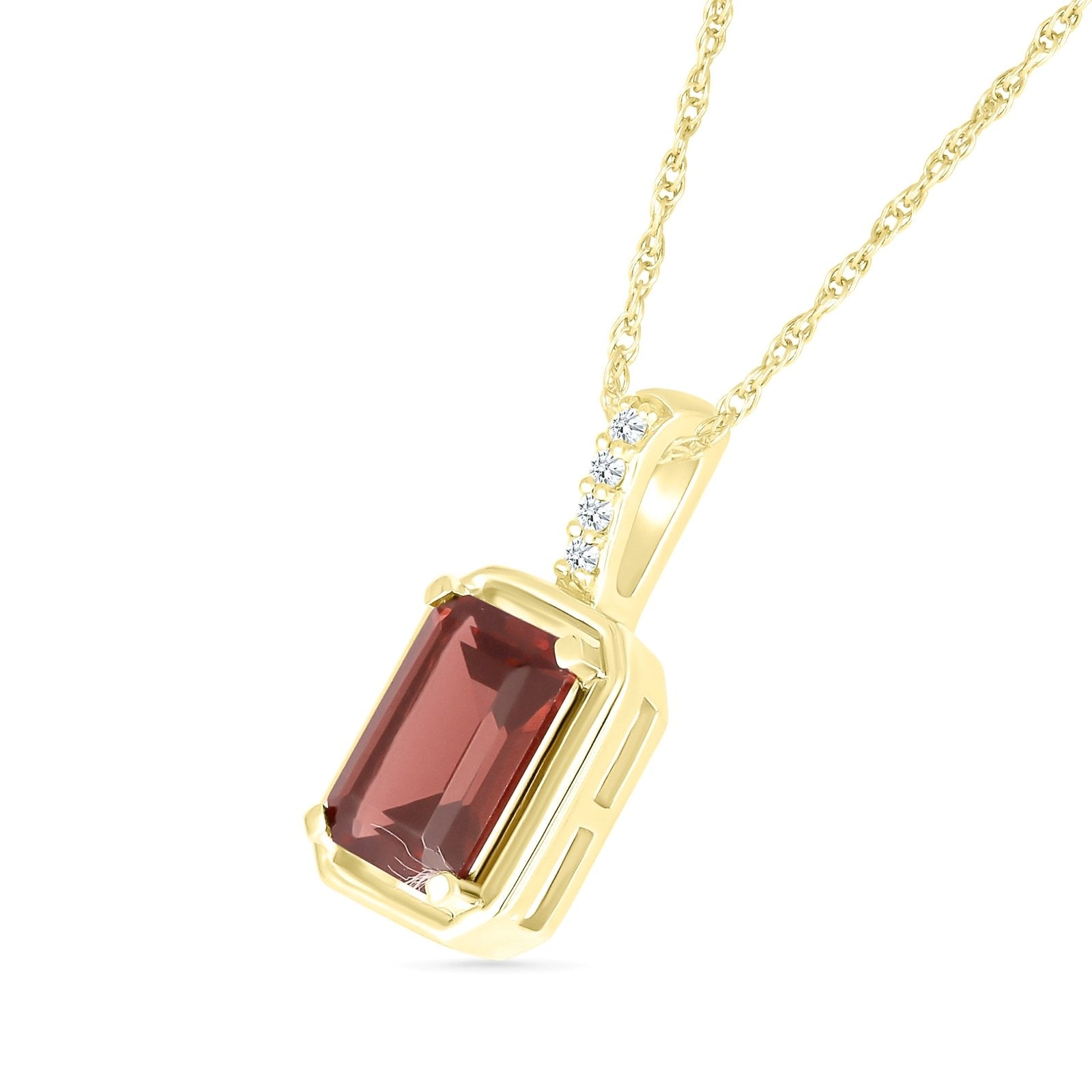 10k Yellow Gold Emerald Cut Garnet Pendant with White Sapphire Bail - Elegant Bezel Set Jewelry for Women, Perfect Gift for Anniversary, Birthday & Special Occasions