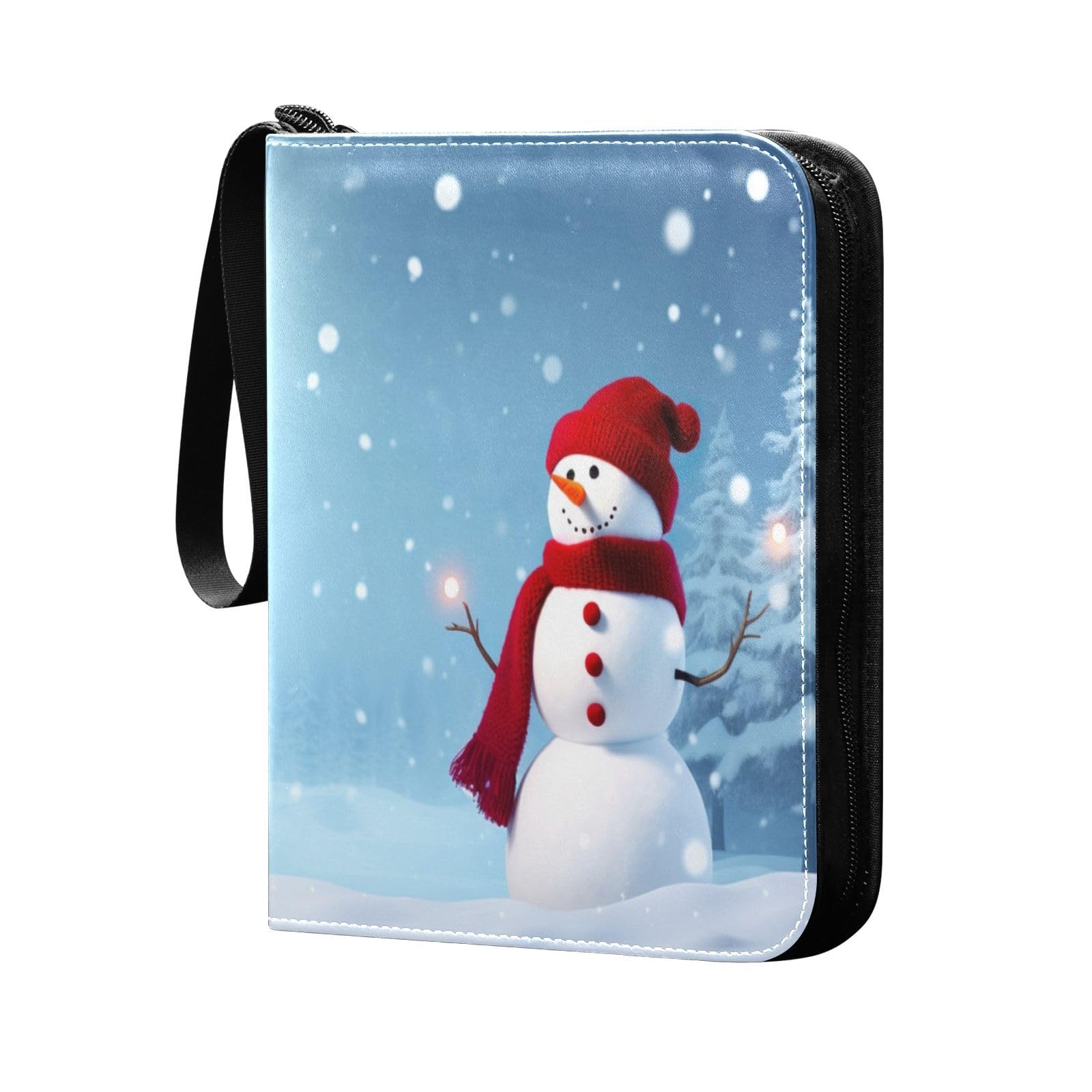 Snowman Christmas Card Binder - 4 Pocket Trading Card Holder with 50 Sleeves, Holds 400 Cards, 3-Ring Zip Album for Collectors | Perfect for Holiday Gifts, Card Trading & Storage