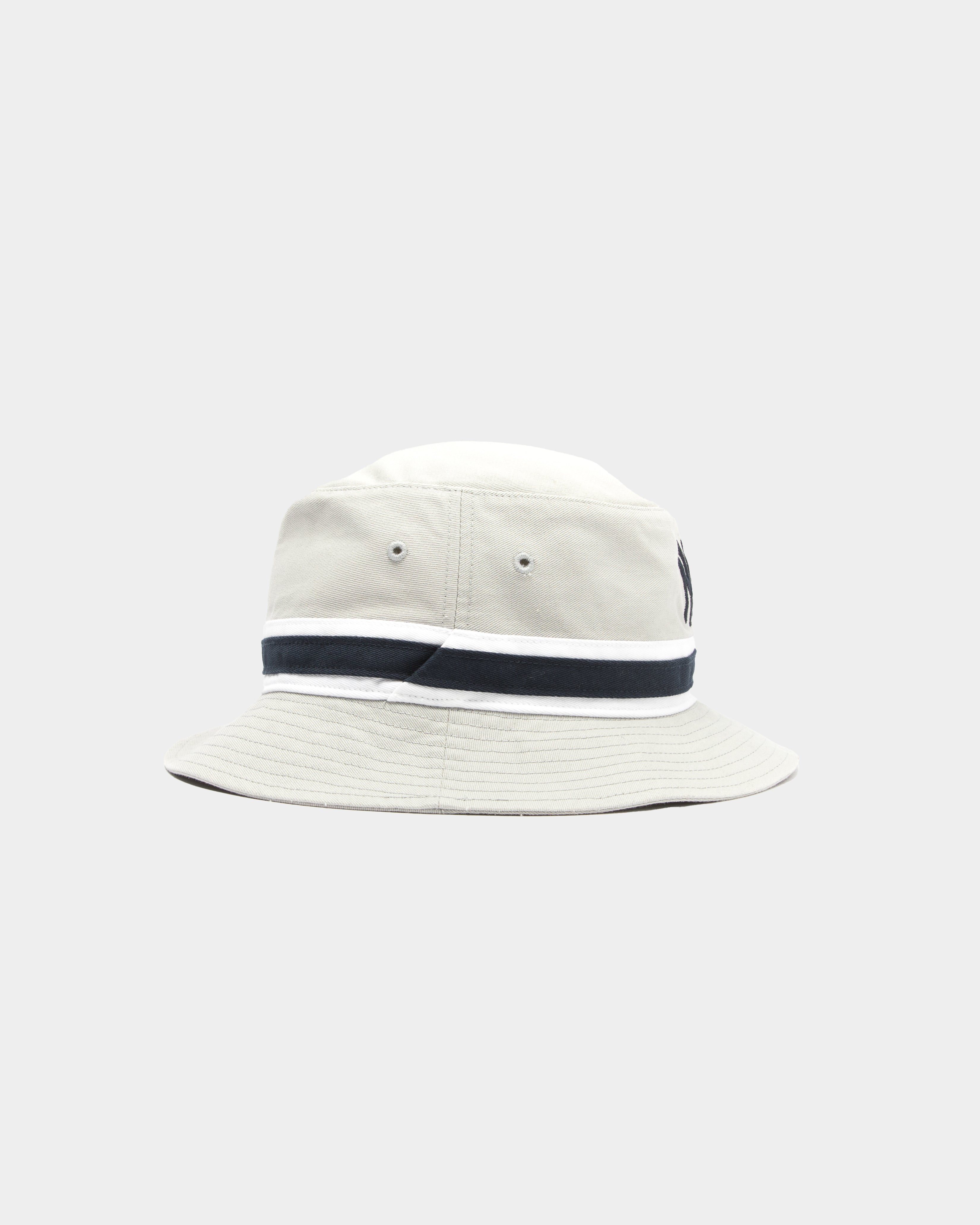 47 Brand New York Yankees Striped Bucket Grey Hat - Adjustable Cotton Baseball Cap for Men & Women - Perfect for Games, Outdoor Activities & Fashion