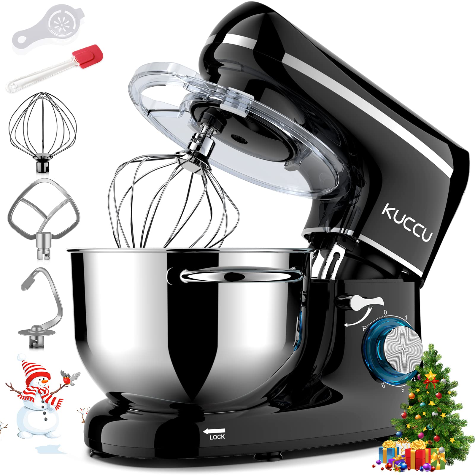 Professional 660W Stand Mixer - 6-Speed Tilt-Head Electric Kitchen Mixer with 6.5-QT Stainless Steel Bowl, Dough Hook, Whisk & Beater - Perfect for Baking Bread, Cakes, Cookies & More (Black)