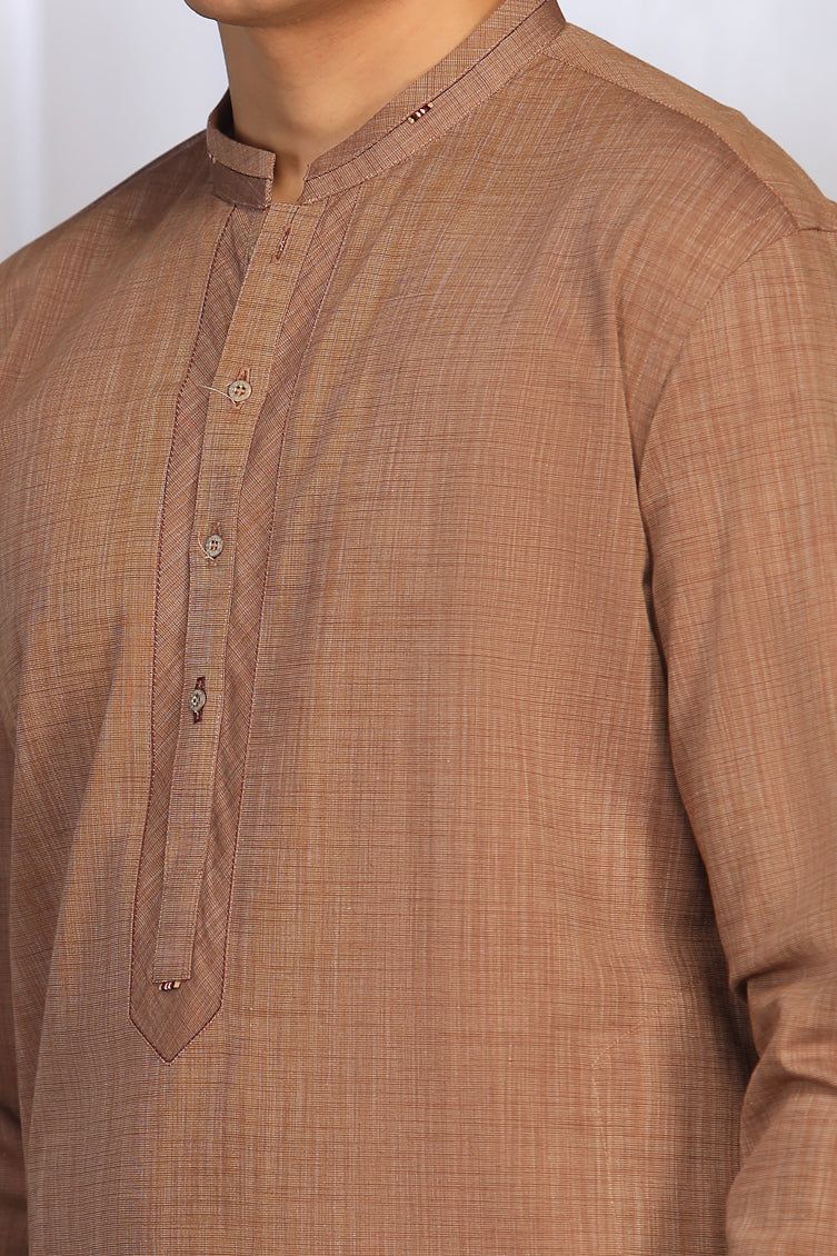 Premium Cotton Almond Teen's Kurta by J. Junaid Jamshed - Comfortable Traditional Pakistani Dress for Teens, Eid Outfits & Casual Wear