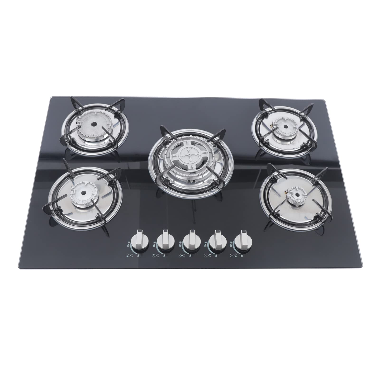 30 Inch 5 Burner Built-in Gas Cooktop with Tempered Glass & Cast Iron Grates - Thermocouple Protection for Safe Cooking - Perfect for Home Kitchen, Restaurant & Outdoor BBQ