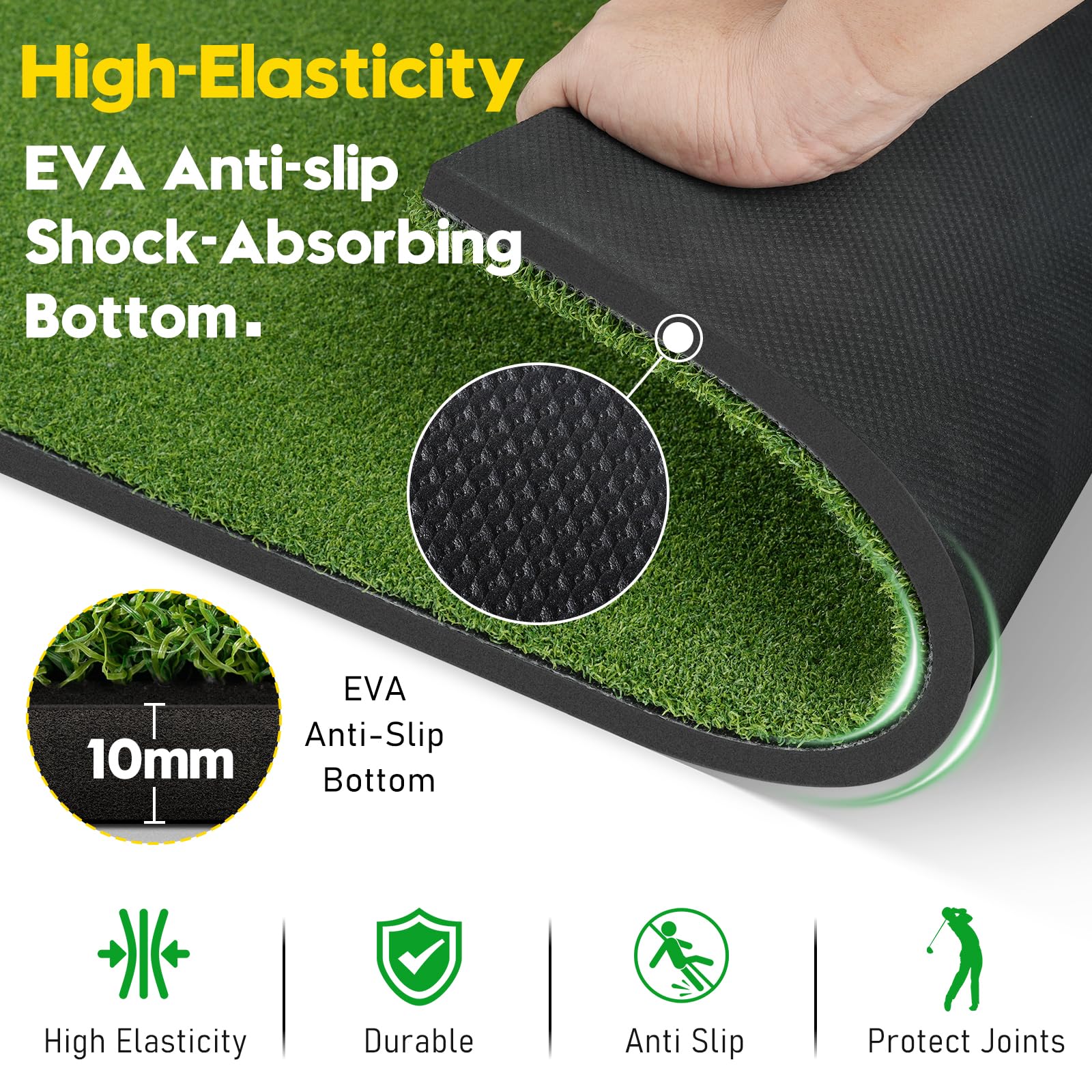 Premium Dual-Turf Golf Practice Mat with Ball Tray - 5x4 FT Indoor/Outdoor Golf Hitting Mat Includes 10 Golf Balls, 9 Tees & Training Aid - Perfect for Swing Practice, Chipping & Backyard Drills - Great Gift for Men, Boys & Golf Enthusiasts