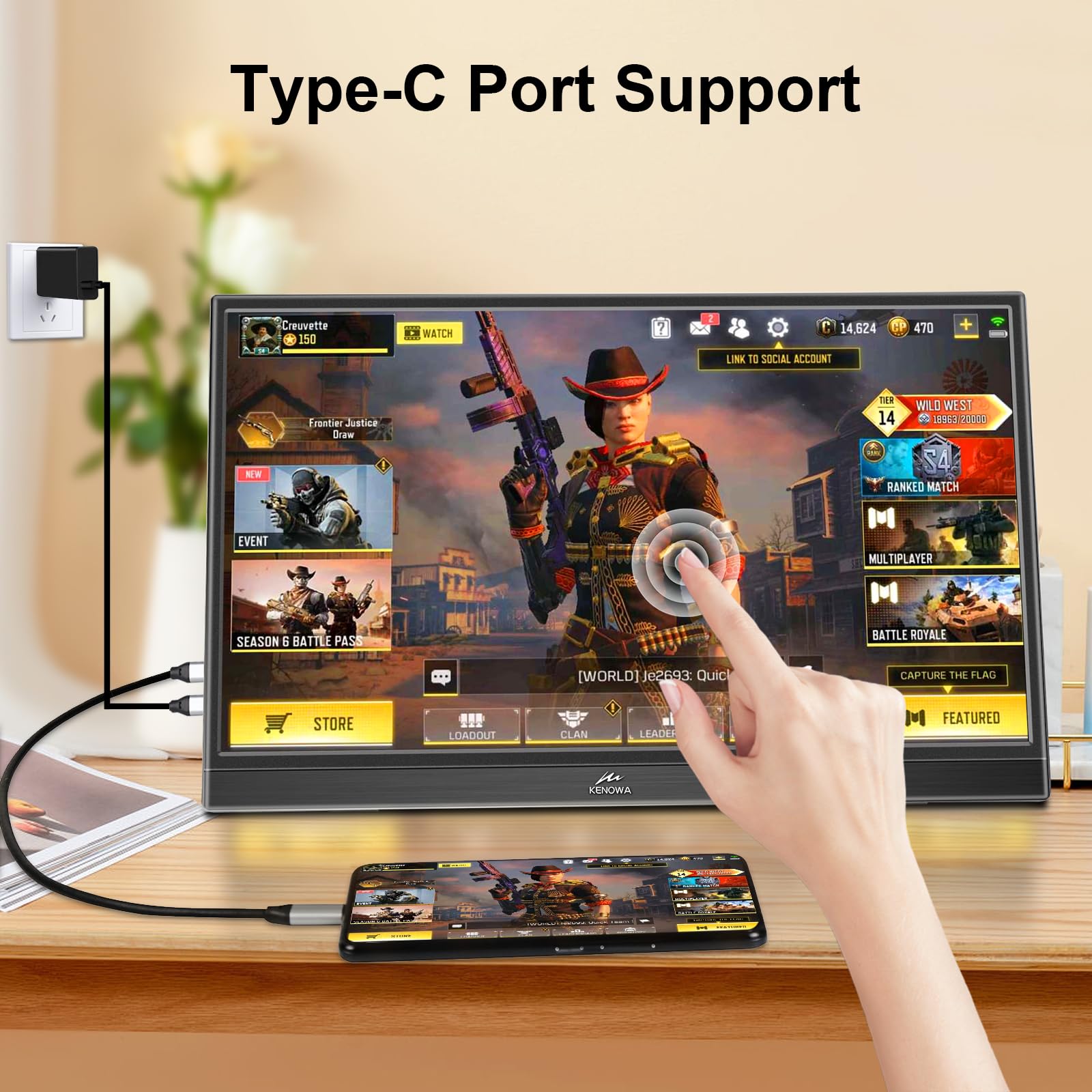 Kenowa 15.6 Inch Portable Touchscreen Monitor - Full HD 1080P IPS Display with HDR, USB-C & HDMI Ports, Built-in Speakers & Stand | External Second Screen for Laptop, PC, Mac, Gaming (Xbox, PS4/5, Switch) & Mobile Work Setup