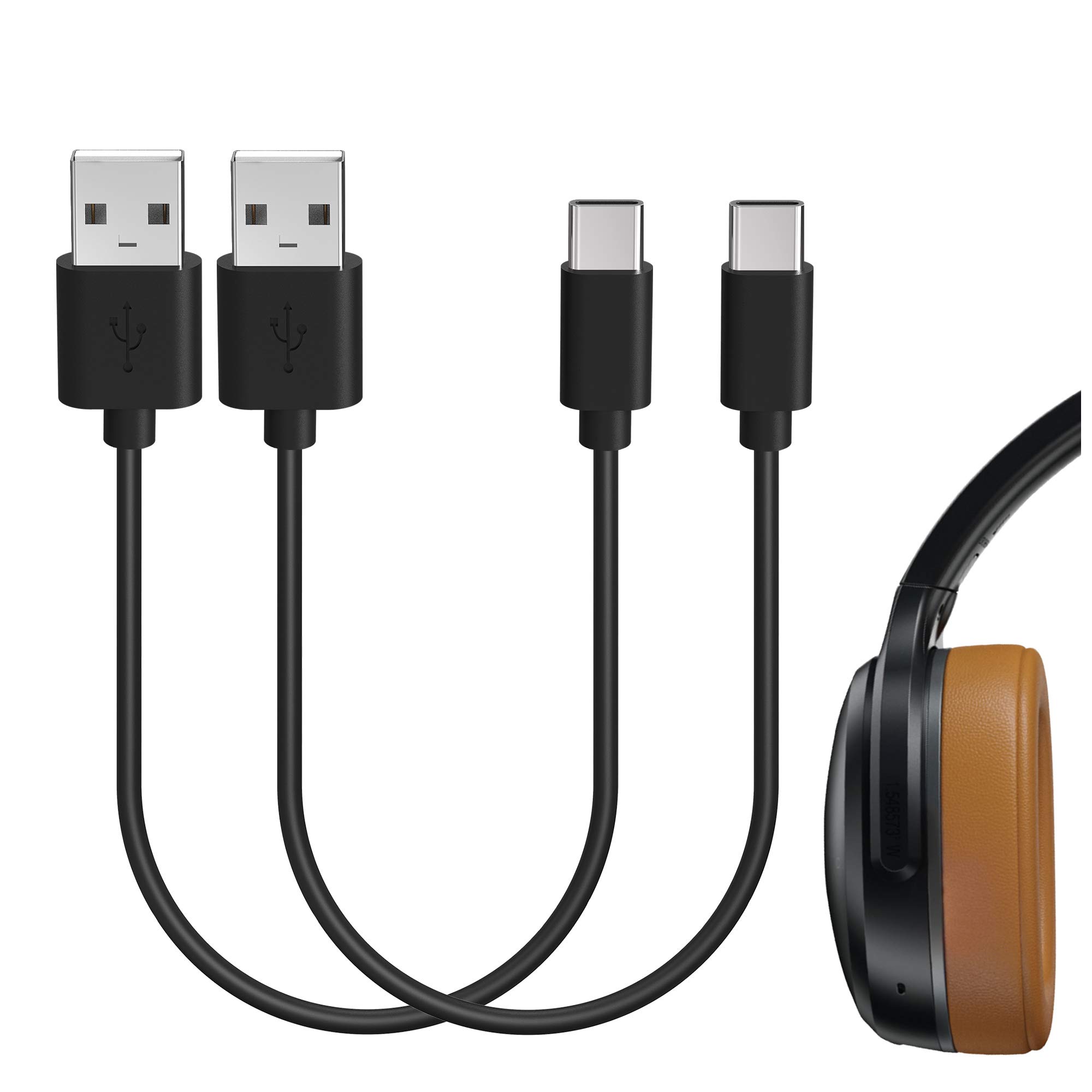Geekria 2-Pack 1ft USB to USB-C Charger Cable - Compatible with Skullcandy Dime EVO/3 Push XT Indy Evo Hesh Headphones - Fast Charging Replacement Power Cord (30cm Short Cable) - Perfect for Travel, Office, and Home Charging