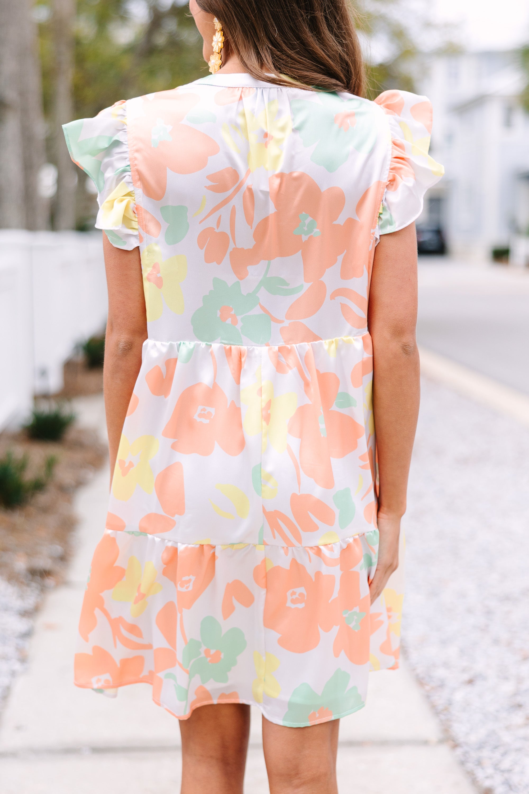 Elegant Coral Orange Floral Satin Dress for Women - Perfect for Summer Weddings, Garden Parties & Special Occasions