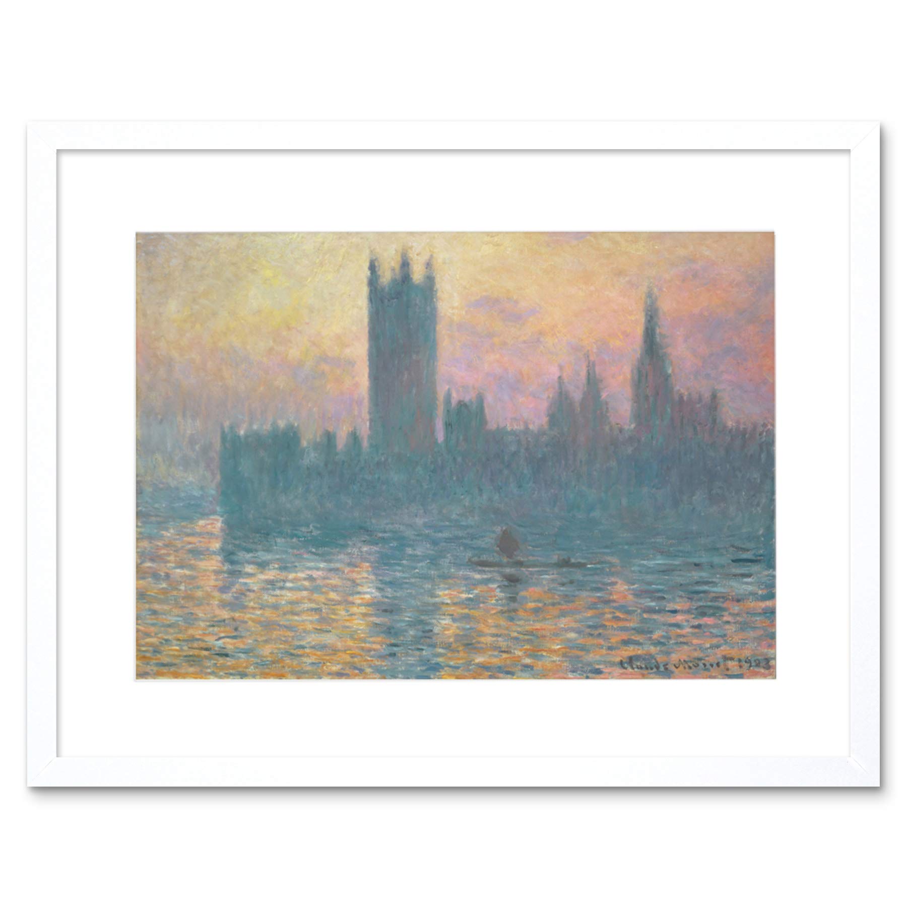 Claude Monet French Houses Parliament Sunset Black Framed Art Print - Premium Canvas Wall Decor for Living Room, Bedroom & Office | B12X5157