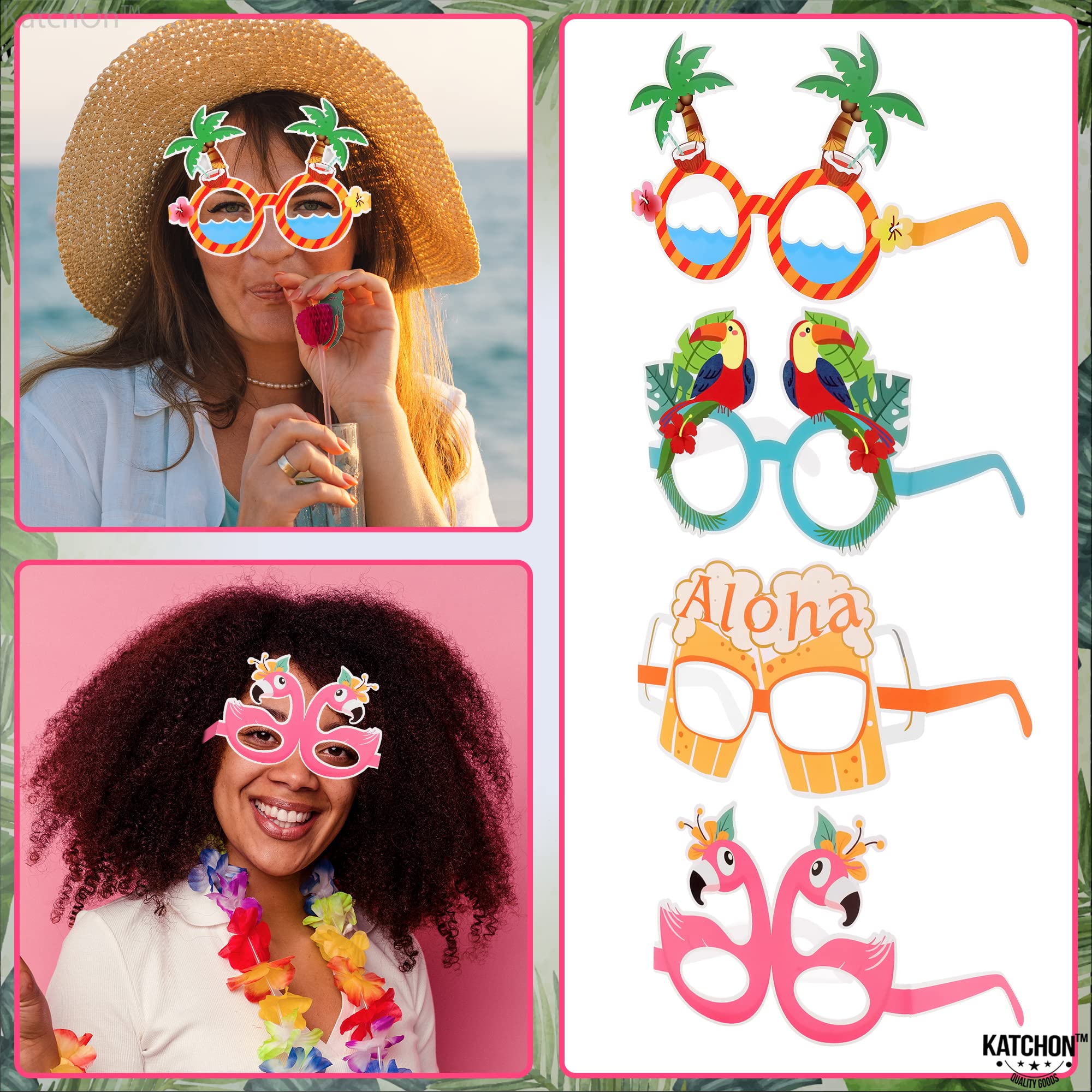 **12-Pack Hawaiian Tropical Sunglasses | 28x23 Inch Inflatable Photo Booth Frame for Luau & Pool Parties | Kids & Adults Aloha Party Decorations – Perfect for Beach, Summer, and Themed Events**