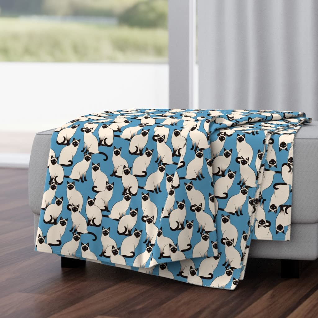 Luxe Velvet Throw Blanket 50x70 Inches - Elegant Siamese Cat Print in Blue & Beige | Soft Pet-Themed Blanket for Sofa, Bed & Home Decor | Cozy Gift for Cat Lovers