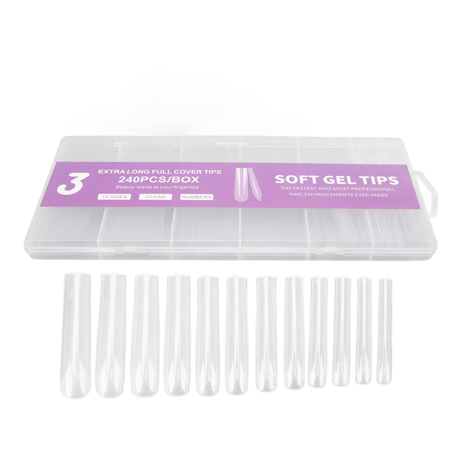 240pcs Clear Coffin Nail Tips Set - Long Artificial Thin Plastic Fake Nails for Professional & DIY Manicures - Perfect for Nail Salons, Home Use & Special Occasions