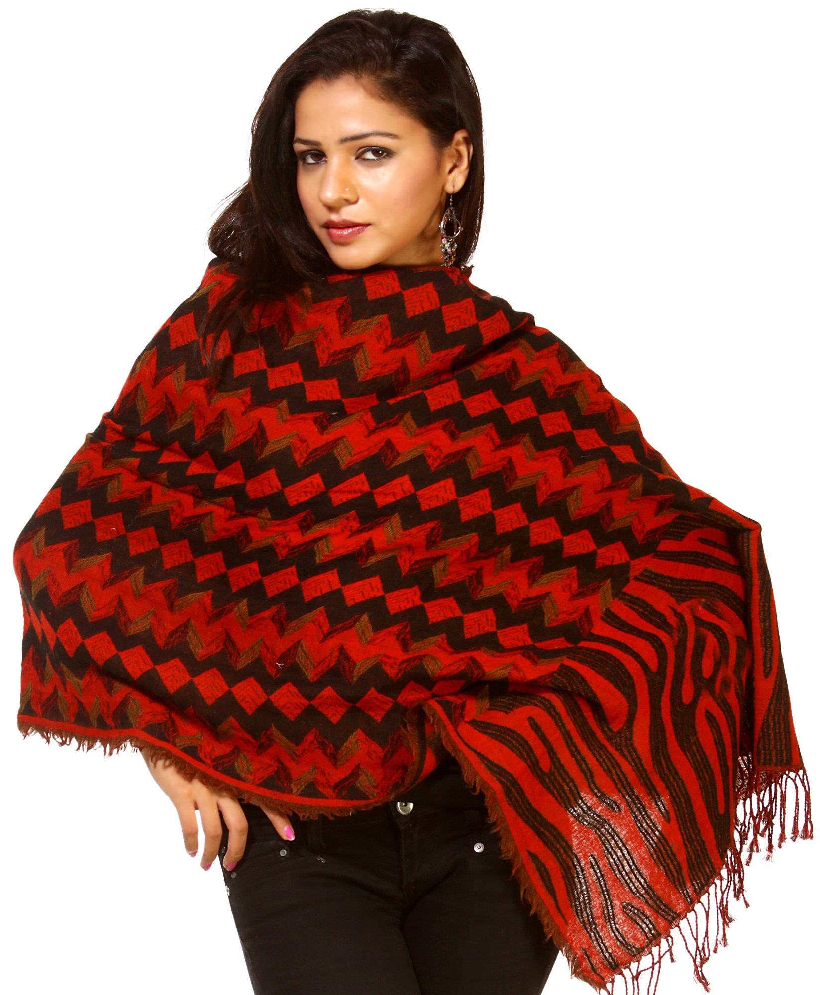 Stylish Red and Black Jamawar Reversible Stole Shawl - Perfect for Winter Fashion, Parties & Gift Giving