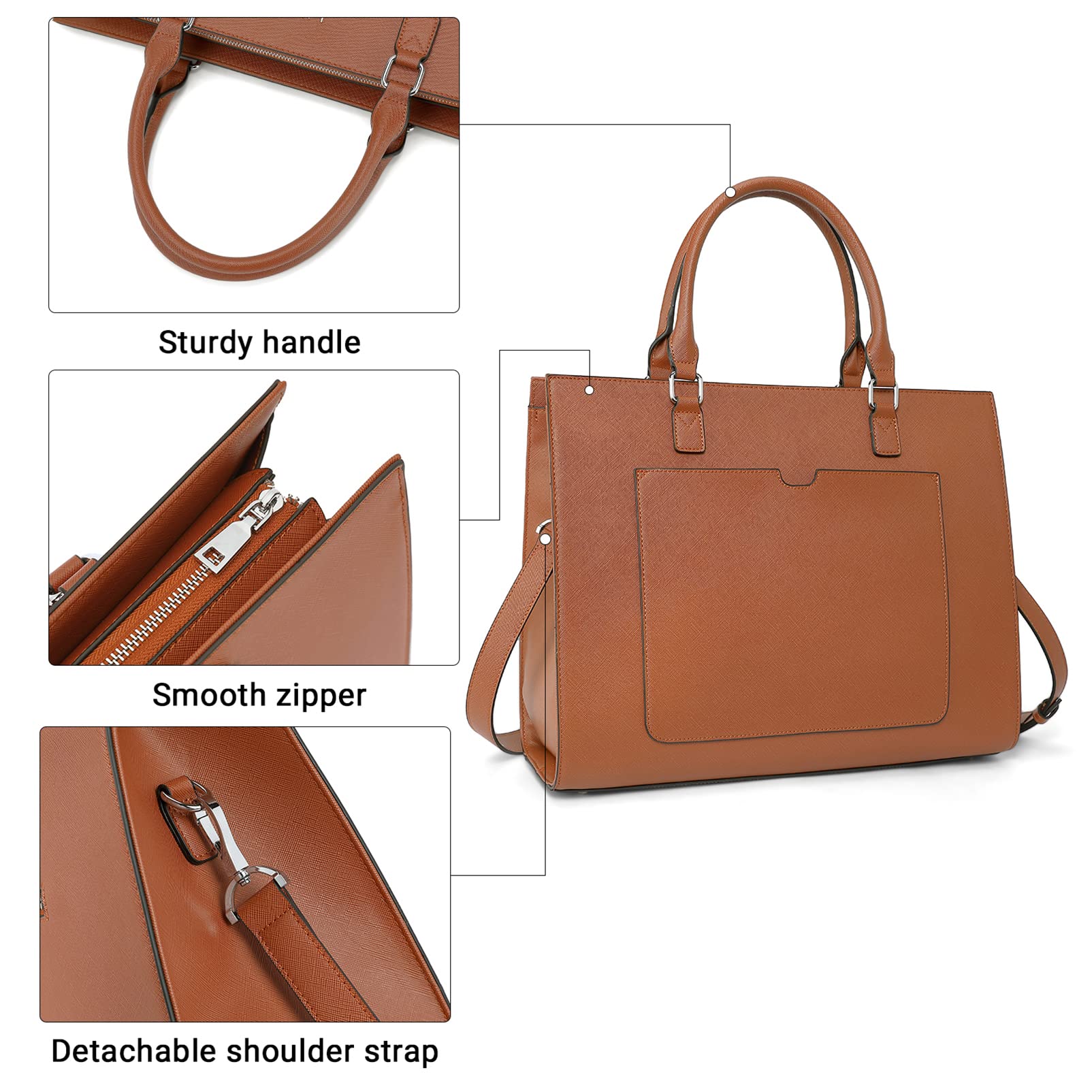 Telena 15.6 Inch Leather Laptop Tote Bag for Women - Large Capacity Shoulder Bag & Professional Briefcase - Perfect for Work, Business Meetings, Travel and Daily Commute
