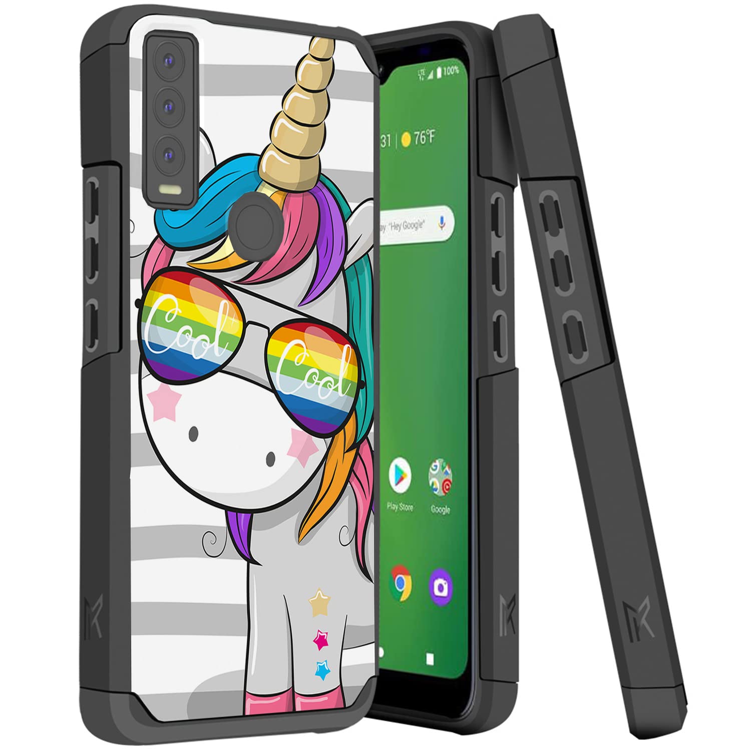 Heavy Duty Dual Layer Hybrid Case for Cricket Ovation 3 & AT&T Motivate Max (2022) - Tactical Protection with Cool Unicorn Design | Perfect for Outdoor Adventures, Work & Everyday Use