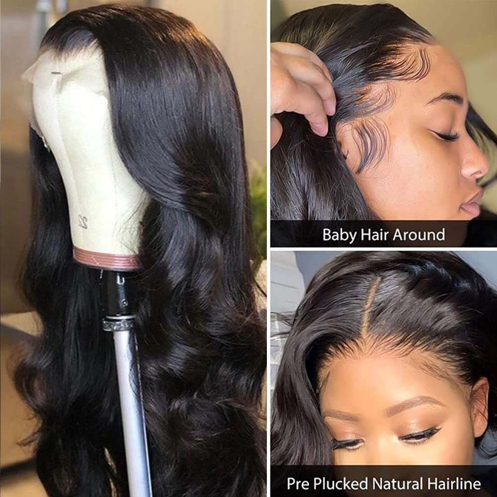 Imeya 16 Inch Body Wave Lace Front Human Hair Wig for Black Women - Glueless Transparent 13x6 HD Lace Frontal Brazilian Remy Hair with Pre-Plucked Natural Hairline & Baby Hair - 150% Density - Perfect for Daily Wear, Parties & Special Occasions