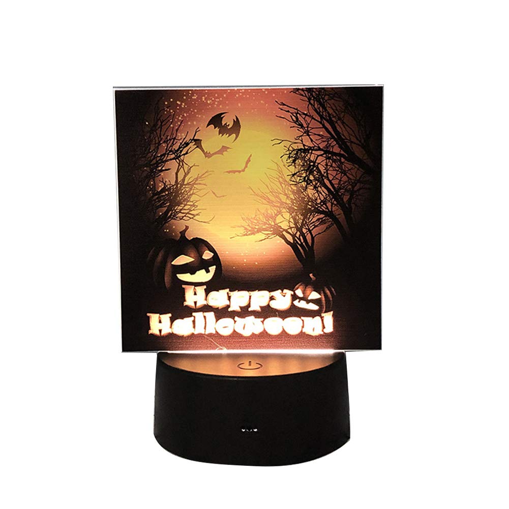 Lucare Halloween Pumpkin LED Night Light - Scary Bat & Witch Decor for Home, Desktop, Party - White Square Happy Mood Light for Halloween, Fall, Thanksgiving, Christmas Decorations
