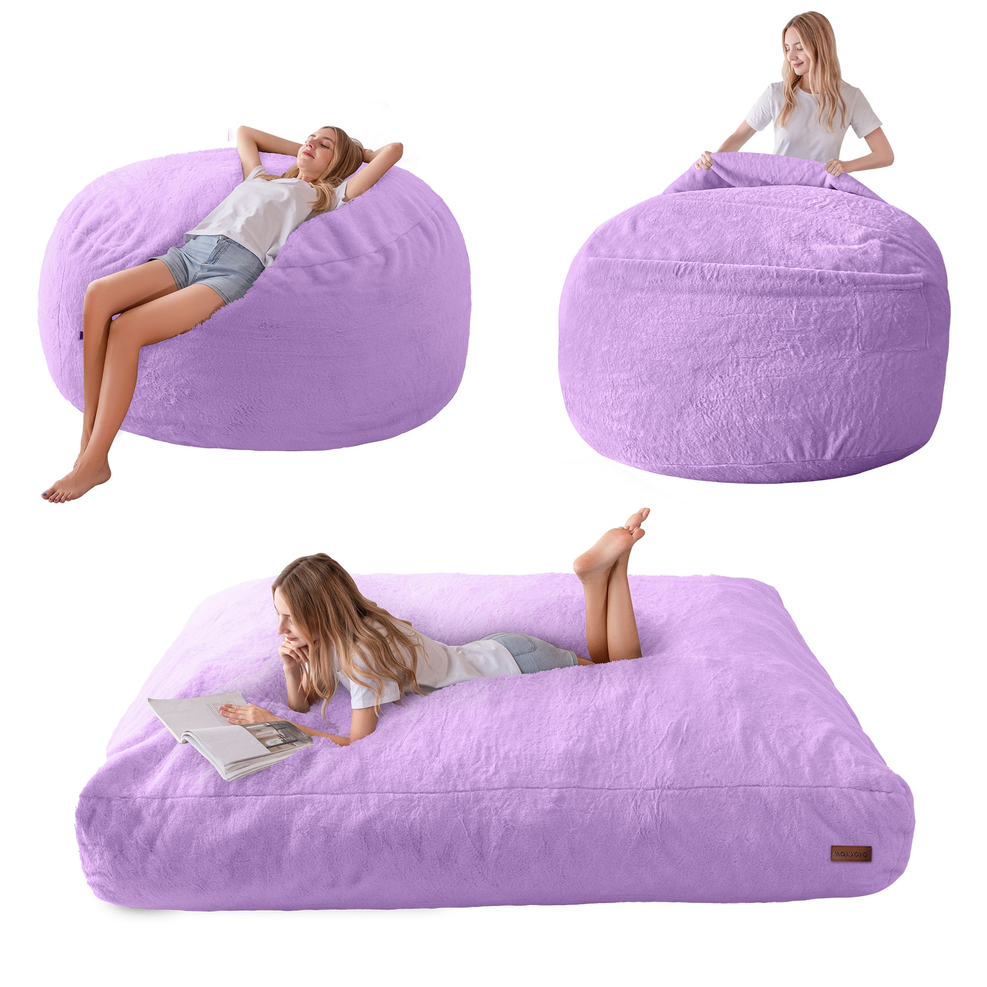 MAXYOYO Giant Faux Fur Bean Bag Chair - Convertible to Floor Mattress Bed | Dark Grey | Ultra Soft Lounge Chair for Living Room, Bedroom & Dorm | Perfect for Relaxing, Gaming & Sleepovers