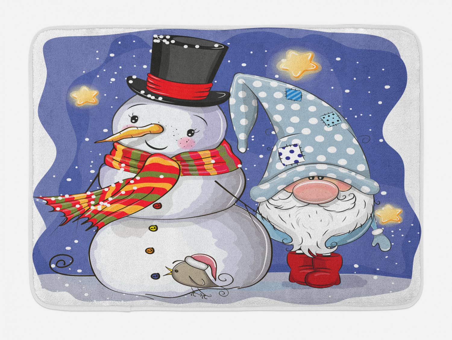 Ambesonne Christmas Bath Mat - Non-Slip Plush Bathroom Rug with Snowman & Gnome Cartoon Design, Dark Violet Multicolor, 30.2 x 20 Inches - Perfect Holiday Decor for Winter Bathrooms & Festive Home Decor