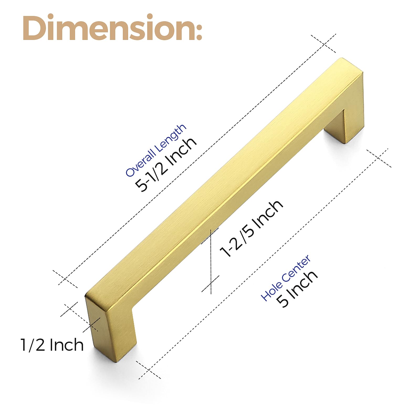 30 Pack 5 Inch Brushed Brass Square Cabinet Handles - Modern Kitchen Cabinet Pulls & Drawer Handles for Cabinets, Cupboards, Dressers & Furniture (Ideal for Home Renovation & DIY Projects)