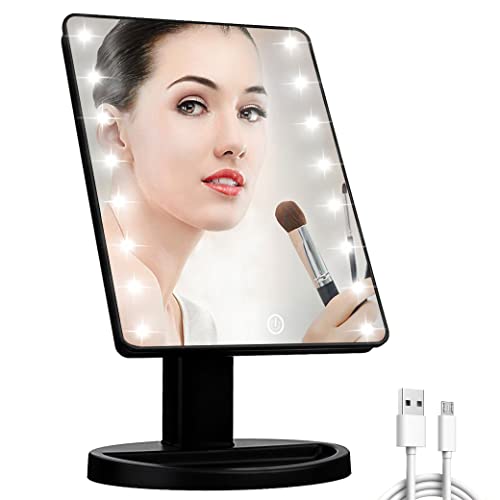 16 LED Lighted Vanity Makeup Mirror with 180° Rotation & Touch Control - Adjustable Brightness, Battery/USB Powered - Perfect for Bathroom, Dressing Room & Travel (Black)