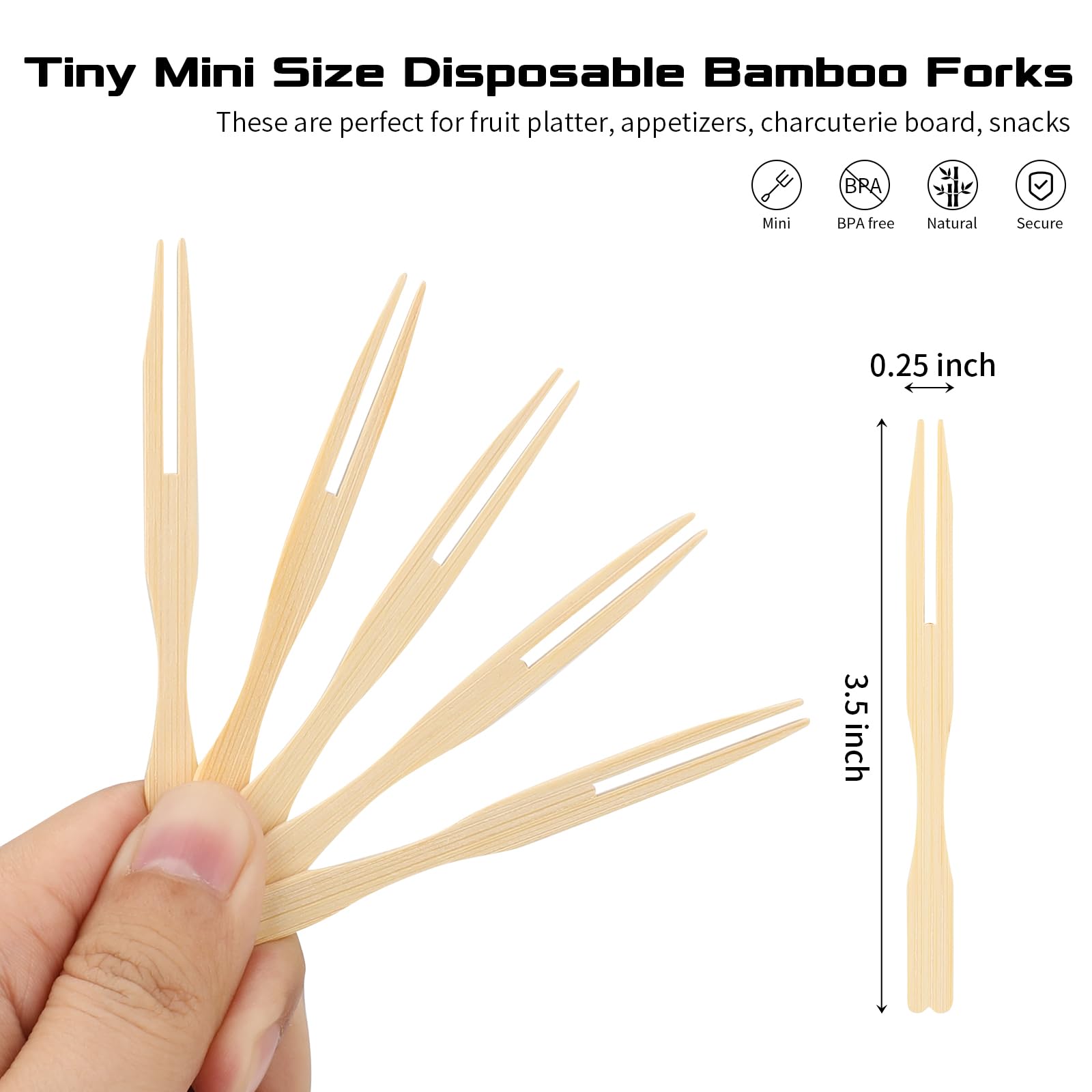 Disposable Mini Appetizer Forks - 150 PCS 3.5 Inch Small Bamboo Wooden Two-Prong Forks for Fruits, Charcuterie, Cocktails & Party Platters | Perfect for Catering, Weddings & Home Entertaining