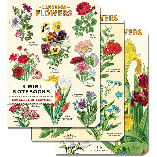 Cavallini & Co. 3 Mini Notebooks Set - Vintage Floral Design, Language of Flowers Journal for Writing, Sketching & Note Taking - Perfect Gift for Writers, Artists & Students