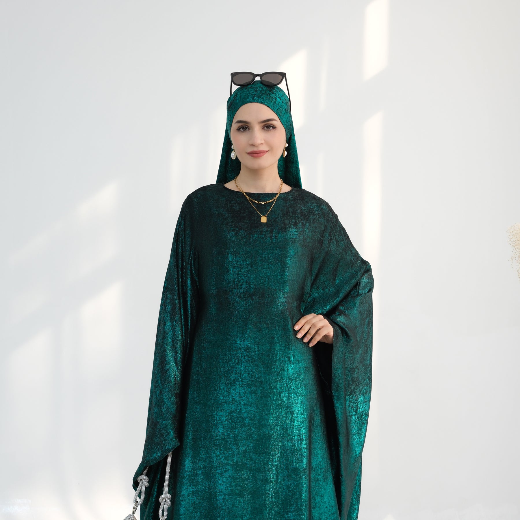 Linora Shimmer Butterfly Abaya - Elegant Green Islamic Dress for Women | Perfect for Eid, Ramadan, and Special Occasions
