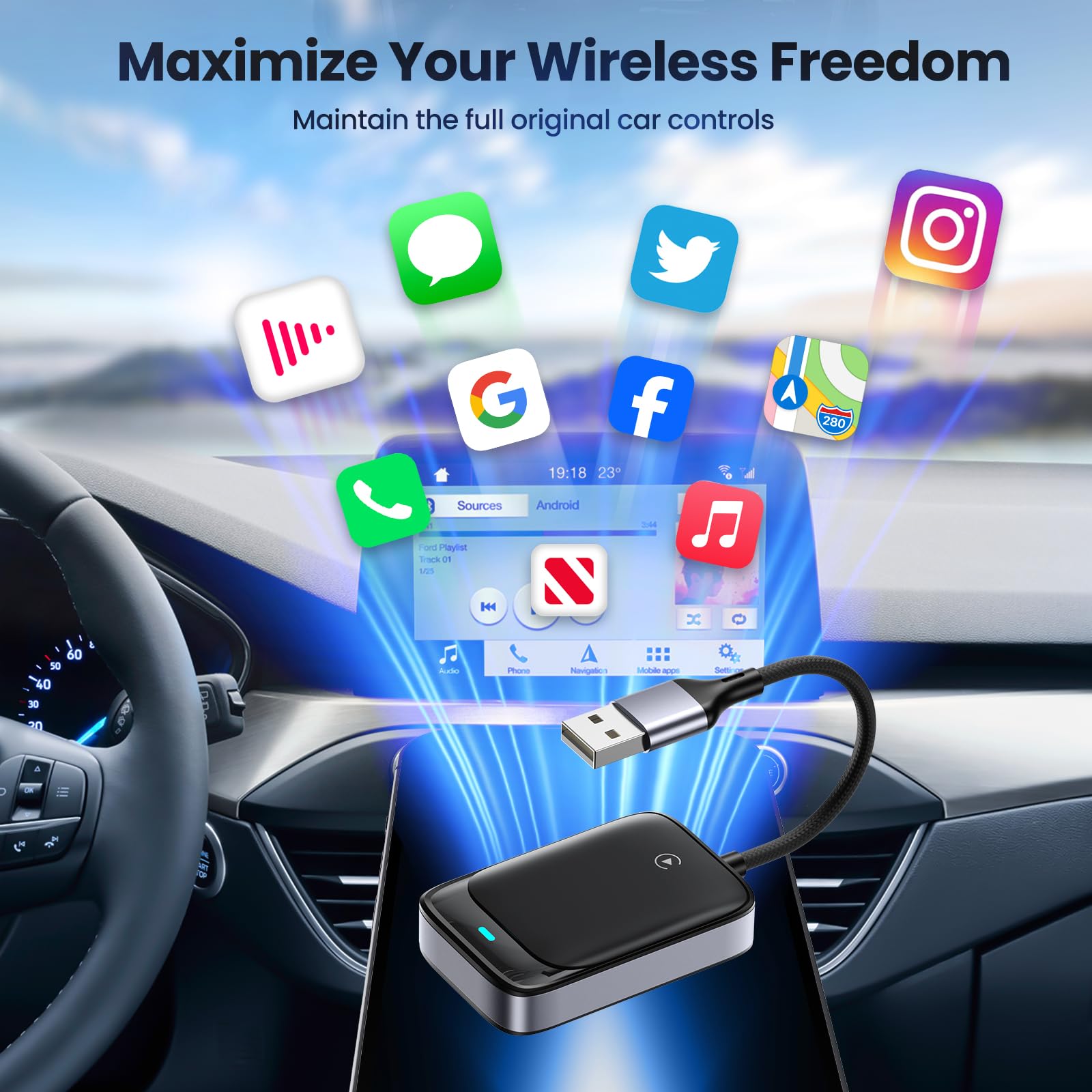 Wireless CarPlay Adapter for iPhone - Convert Wired to Wireless Apple CarPlay - Compatible with iOS 10+ & Cars 2016+ - Mini Size Plug & Play - Stable Connection for Commuting & Road Trips
