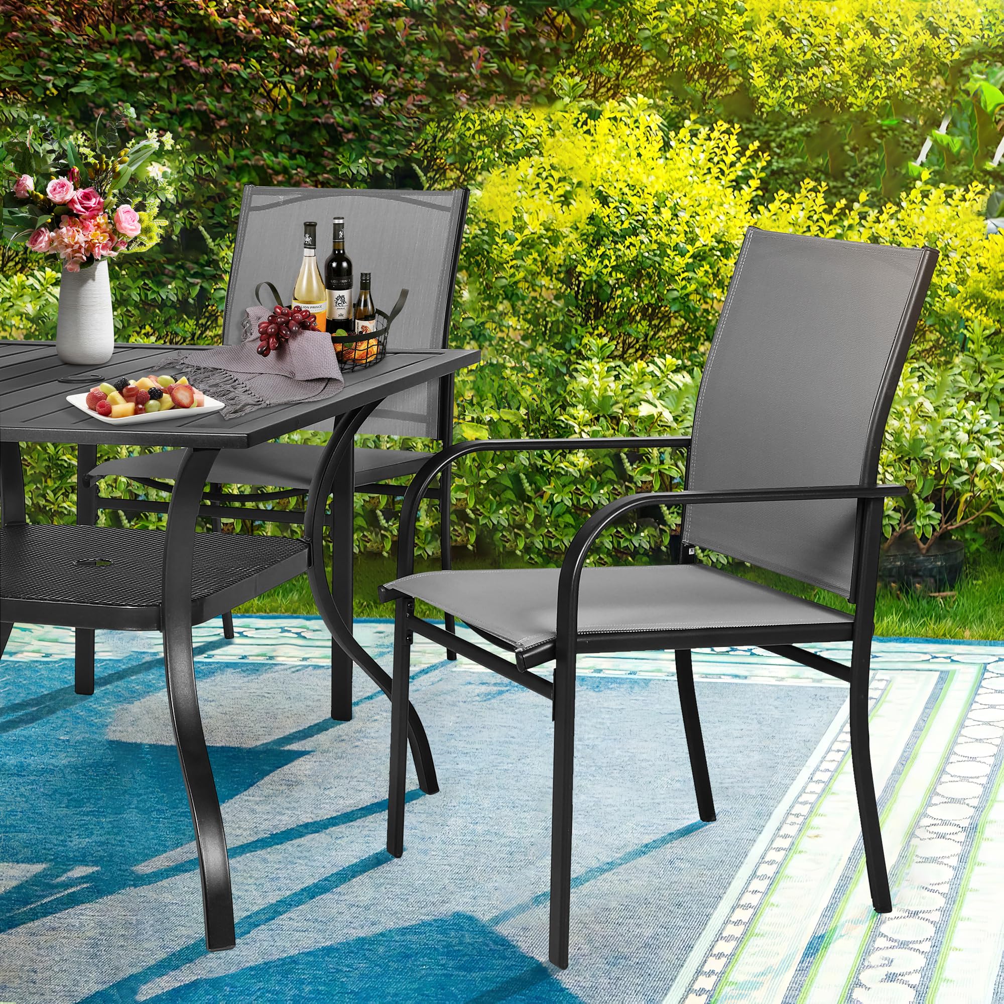 Crownland 5-Piece Outdoor Patio Dining Set - 4 Textilene Metal Chairs & Square Table with 1.57