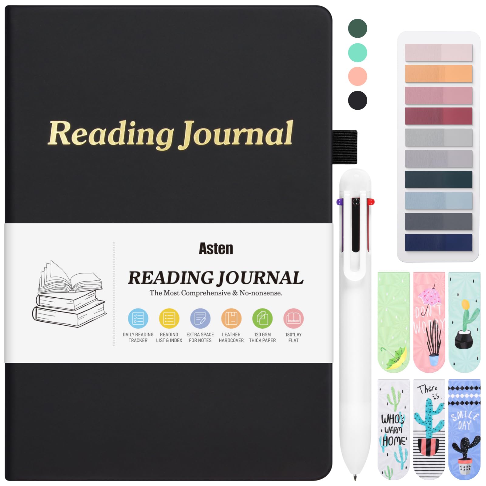 Reading Journal for Book Lovers - 65 Page Book Tracker & Review Log with Bookmarks, Tabs & Multicolor Pen - Perfect Gift for Readers, Women & Men - Ideal for Book Clubs, Reading Challenges & Personal Reading Goals (Black)
