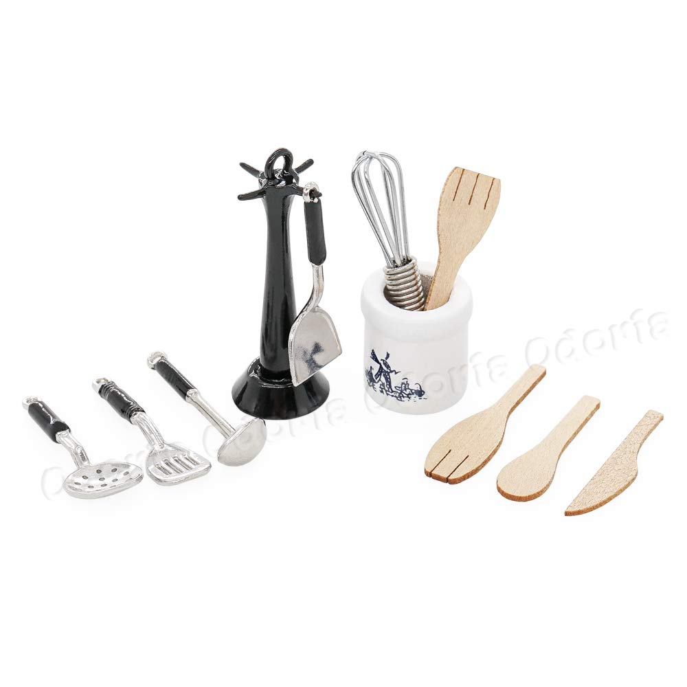 Odoria 1/12 Scale Miniature Kitchen Utensils Set - Black Dollhouse Accessories for Realistic Miniature Cooking & Home Decor Scenes