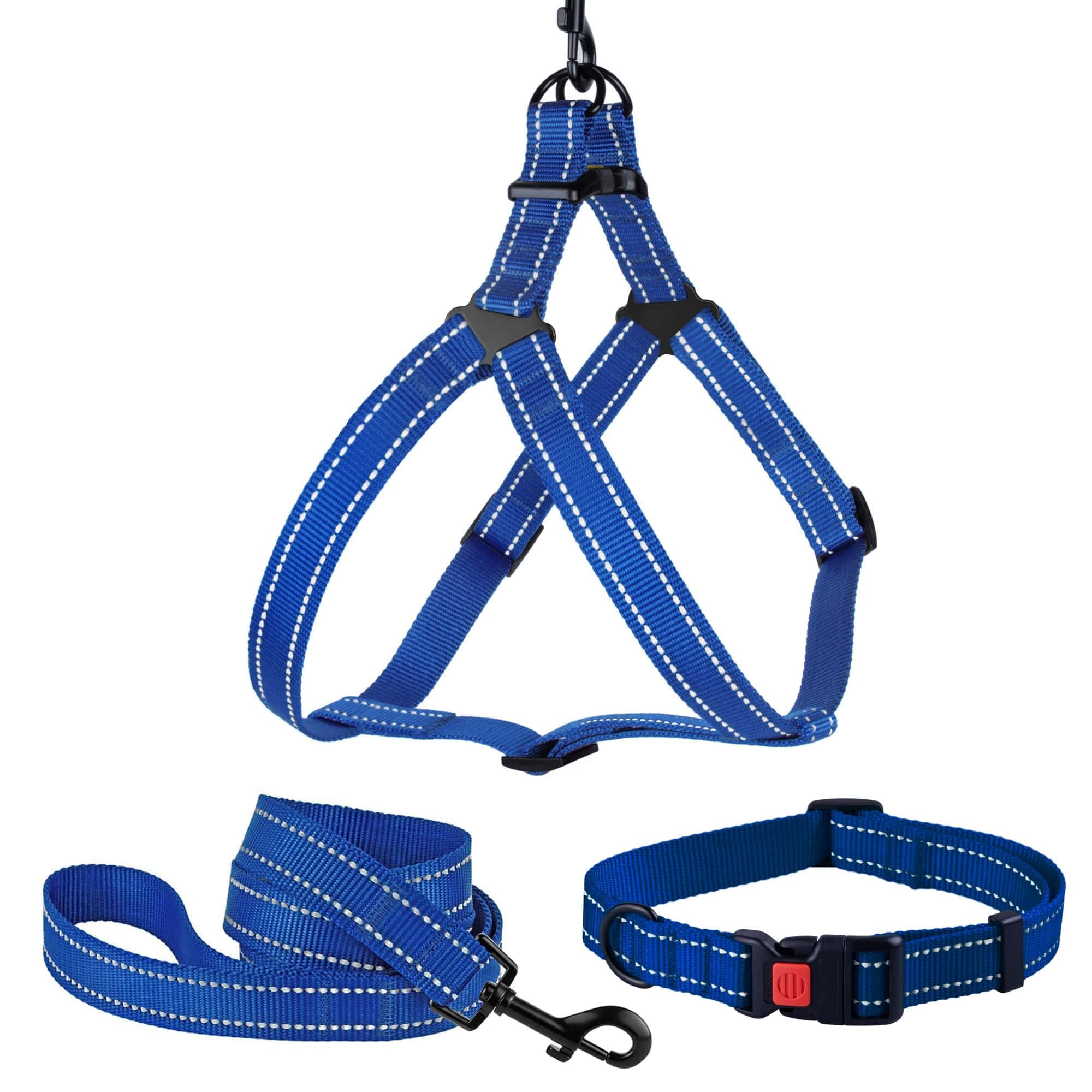 Reflective Dog Collar, Leash, and Harness Set for Large Dogs - Adjustable 18-26 Inch Neck Size - Bright Blue Safety Gear for Night Walks, Jogging & Outdoor Adventures