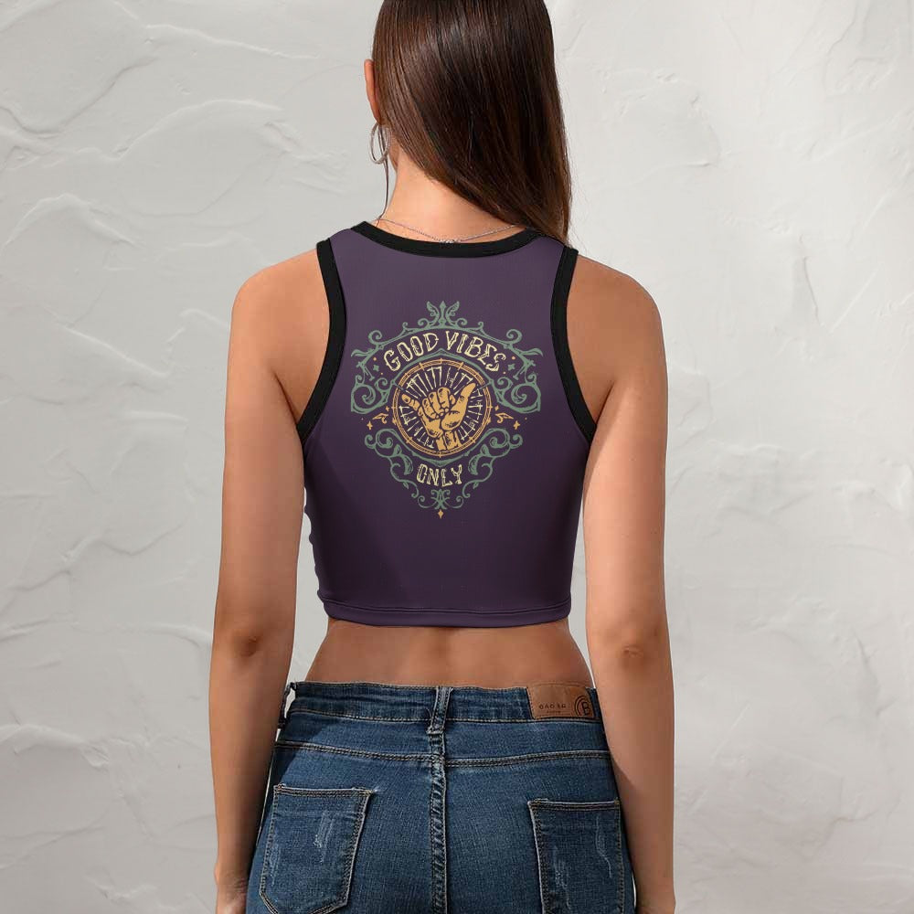 Good Vibes Only Cropped Slim Racerback Tank Top for Women - Yoga, Gym & Summer Workout Wear