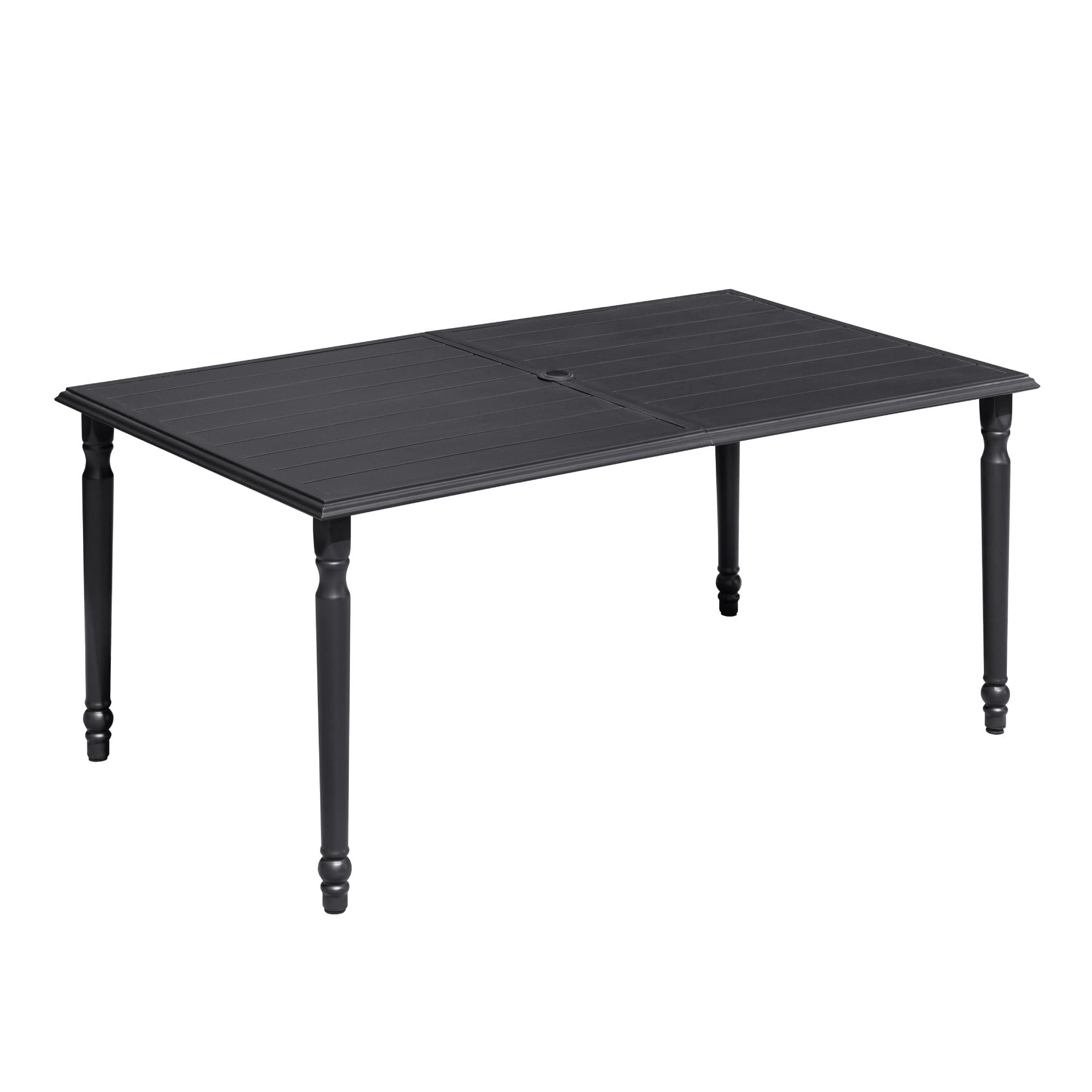 6-Person Outdoor Patio Dining Table with Umbrella Hole - Durable Metal Rectangle Table for Lawn, Garden, Backyard & Porch | Perfect for Summer BBQs, Poolside Gatherings & Al Fresco Dining