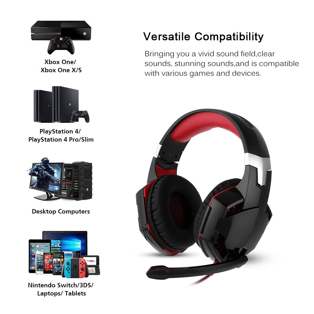 Gaming Headset with Mic for PS5, PC, Xbox - Noise Cancelling & Volume Control - Red