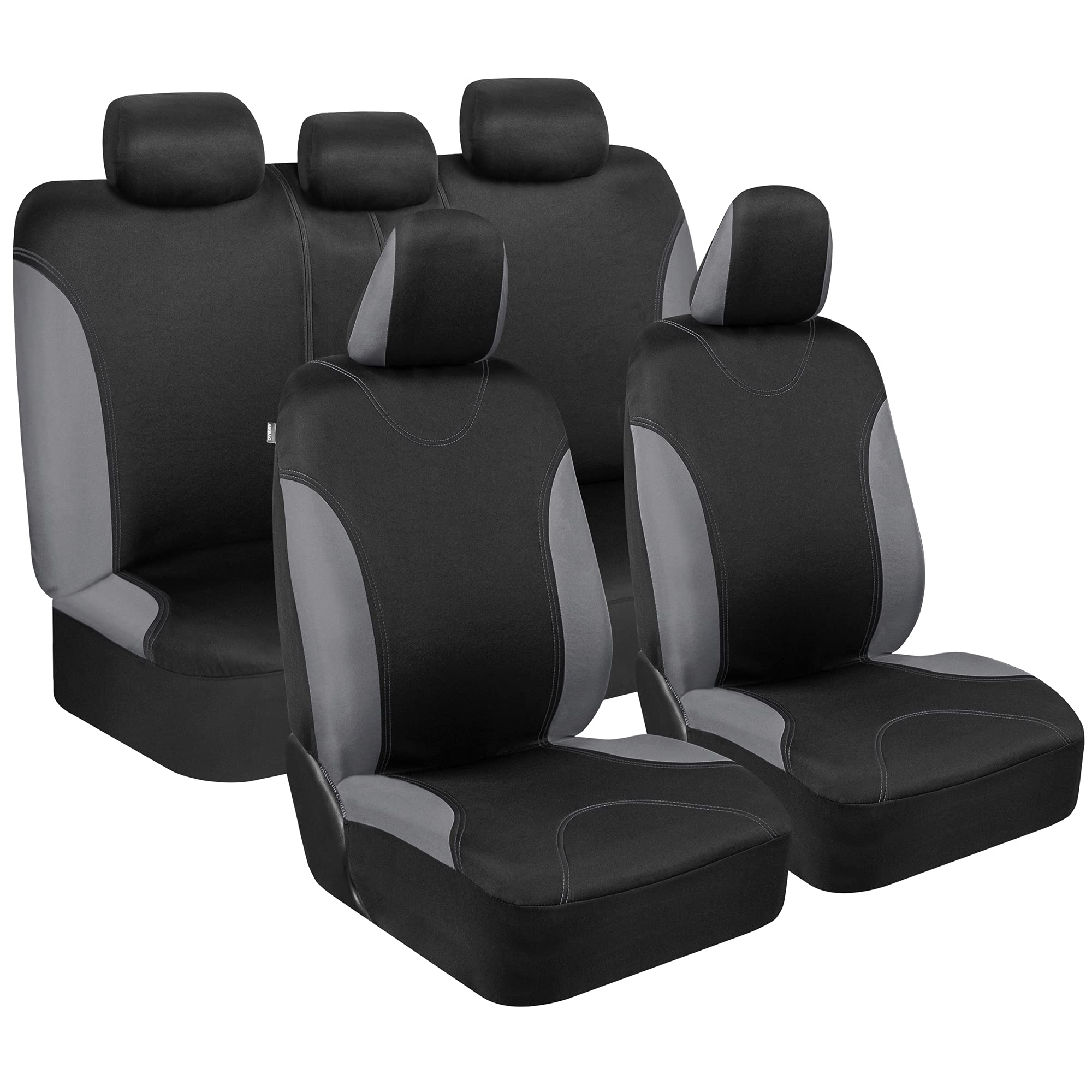 BDK UltraSleek Gray Car Seat Covers Set for Auto/Truck/SUV - Premium Interior Accessories for Driving Comfort