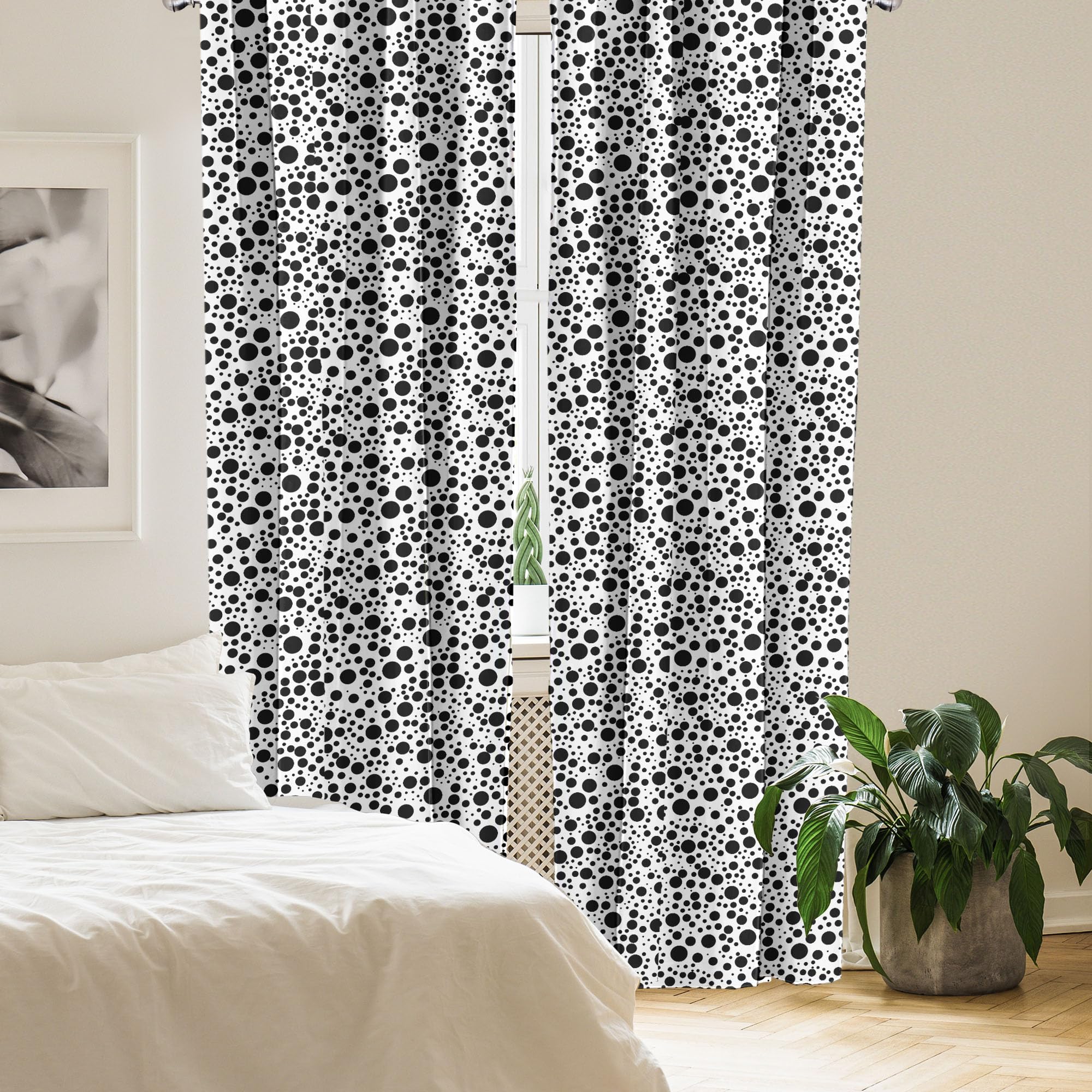 Ambesonne Black and White Dot Curtains - Modern Minimalist Bubble Pattern Window Treatments, 2 Panel Set (28