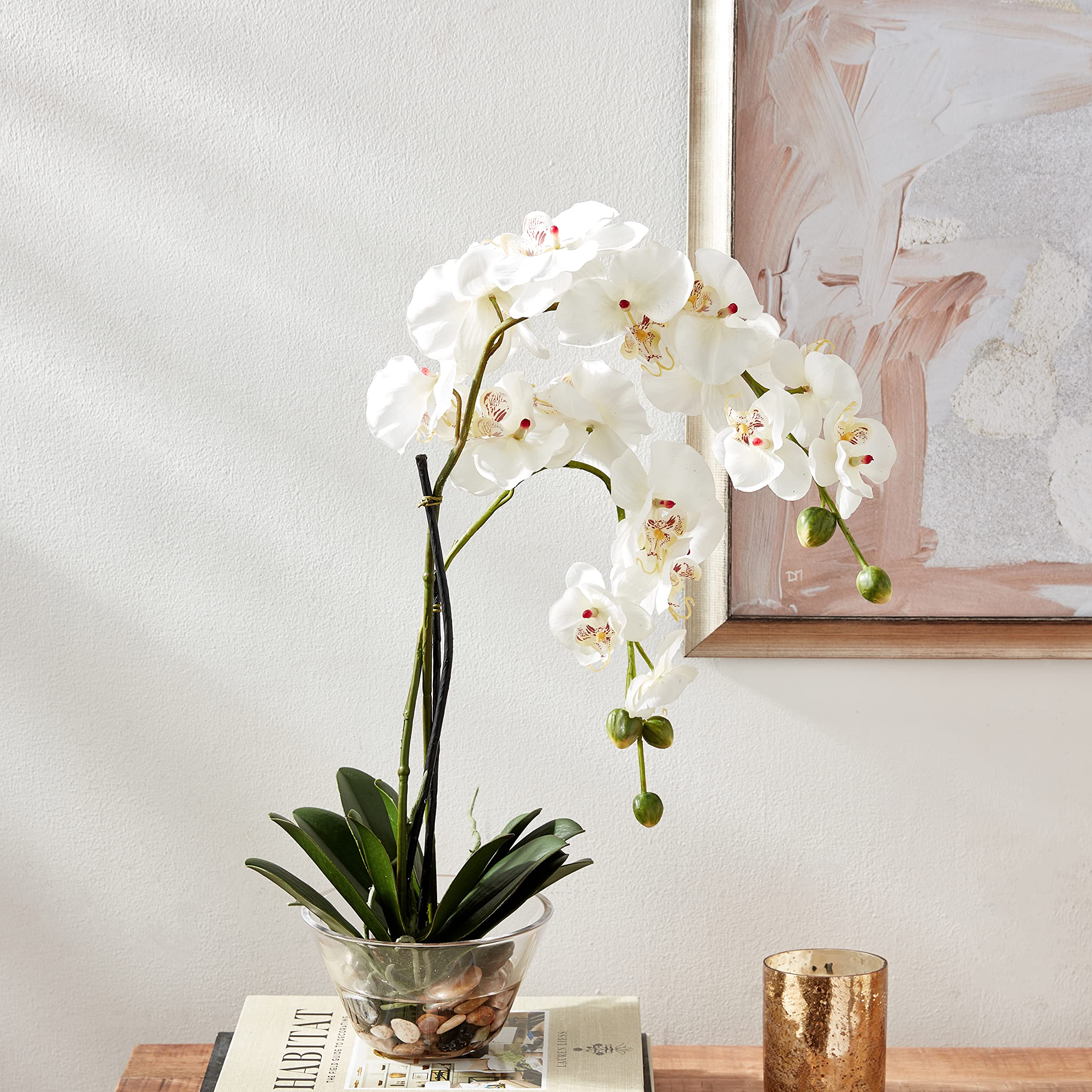 Nearly Natural 4643-WH White Phalaenopsis Silk Flower Arrangement with Glass Vase - 29