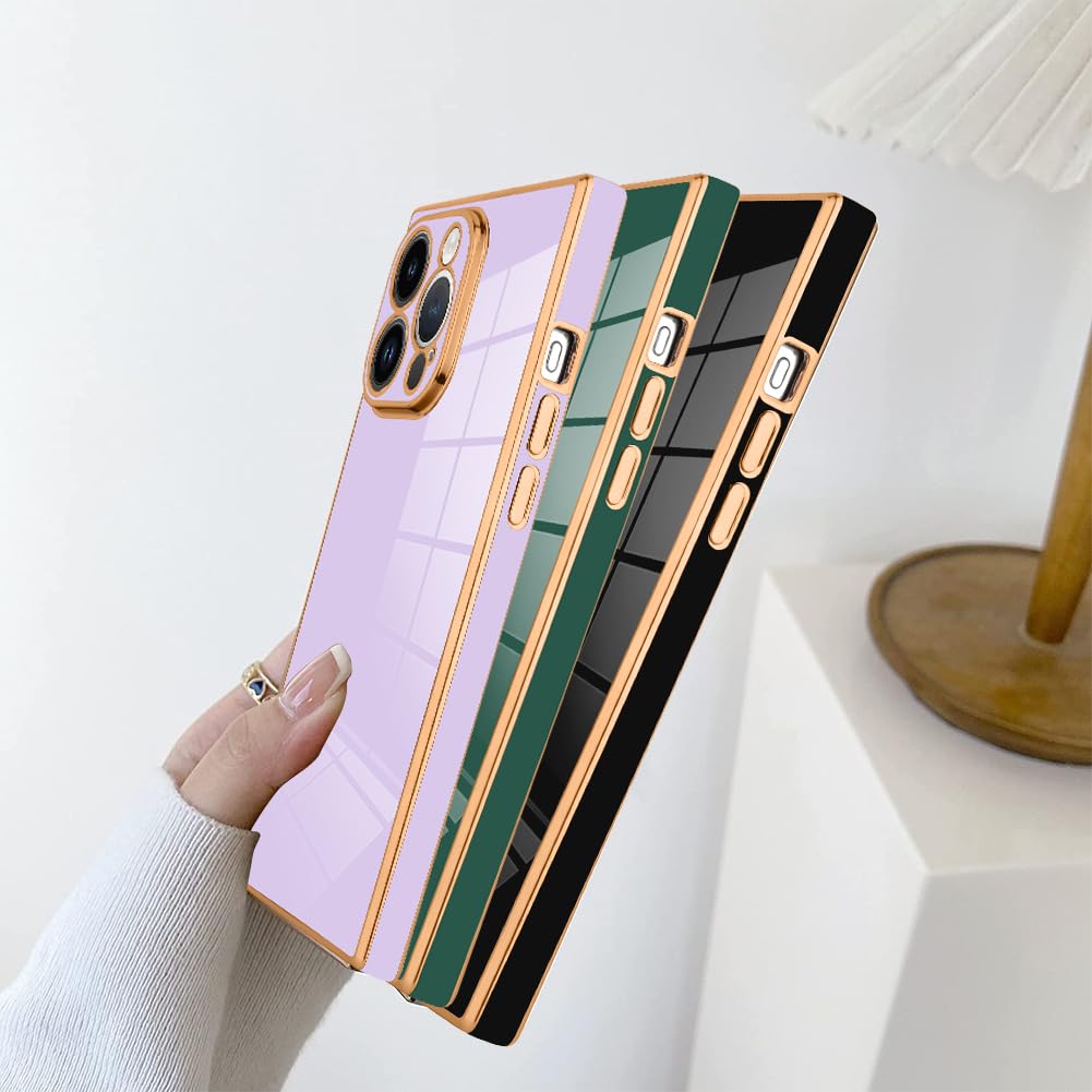 SAKUULO Cute Gold Plated iPhone 15 Pro Max Case - Soft TPU Shockproof Cover with Raised Camera Protection for Women & Girls (6.7