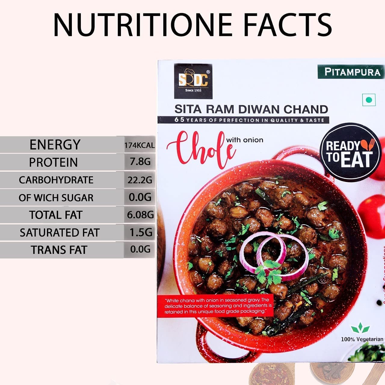 Ready to Eat Chole with Onion 300g | No Preservatives | 100% Natural Vegetarian Snack | Pack of 4 for Quick Meals