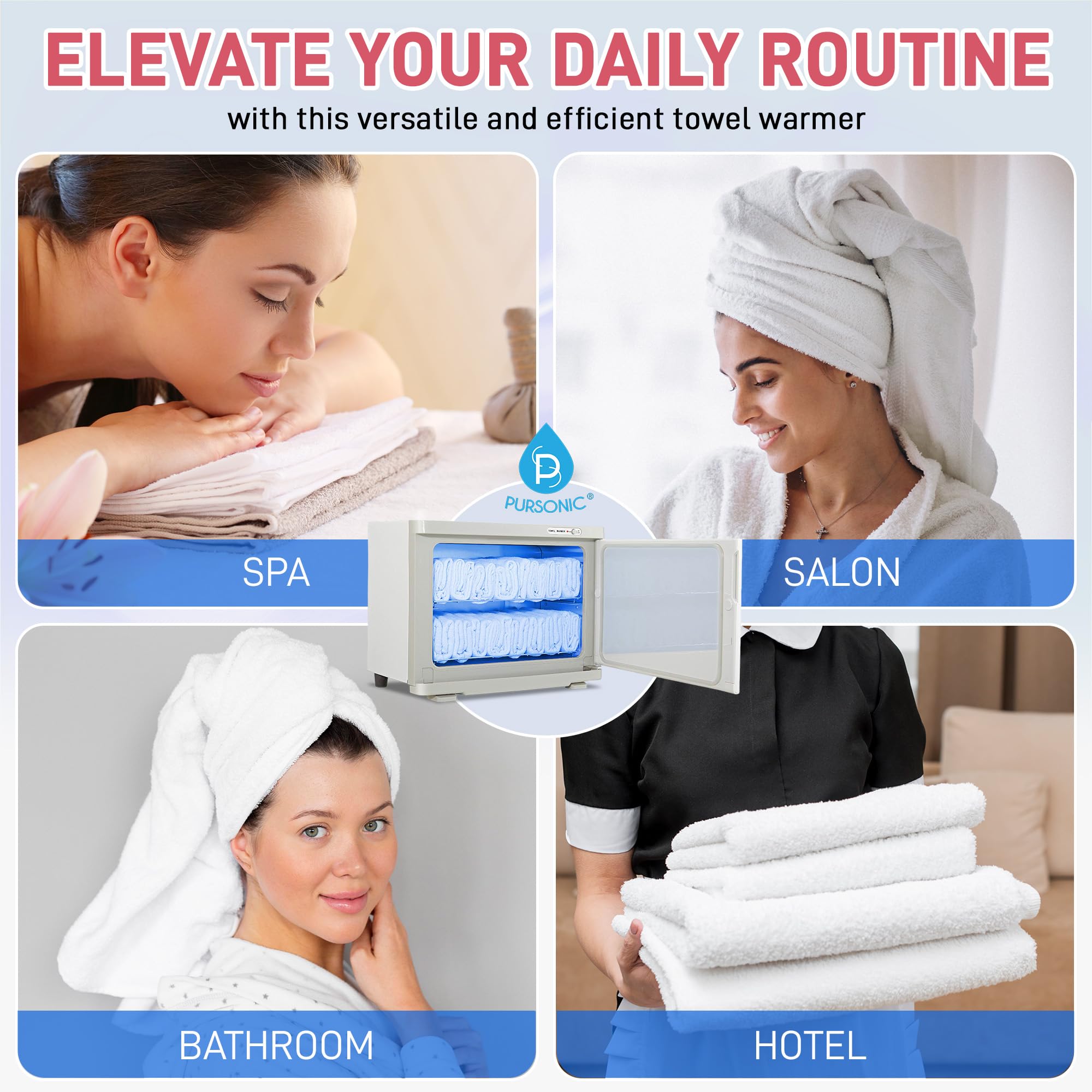 Pursonic 8L Professional Towel Warmer with UV Sterilization | 360° Heating & Separate Water Tank | Aluminum Interior | Perfect for Bathroom, Spa, Salon & Home Use | White | Warm Towels for Relaxation & Hygiene