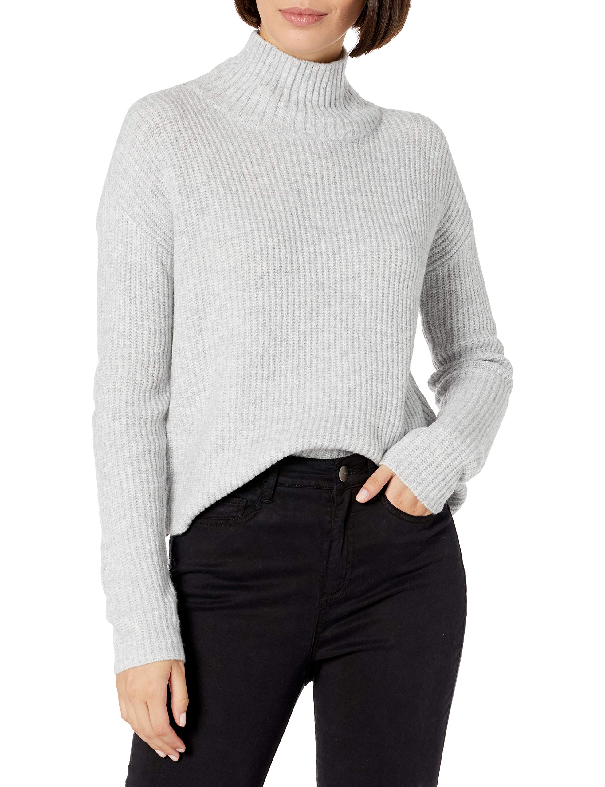 Goodthreads Women's Mid-Gauge Stretch Cropped Long-Sleeve Funnel Neck Sweater | Soft Comfortable Winter Knit Pullover | Perfect for Office, Date Night & Casual Outfits
